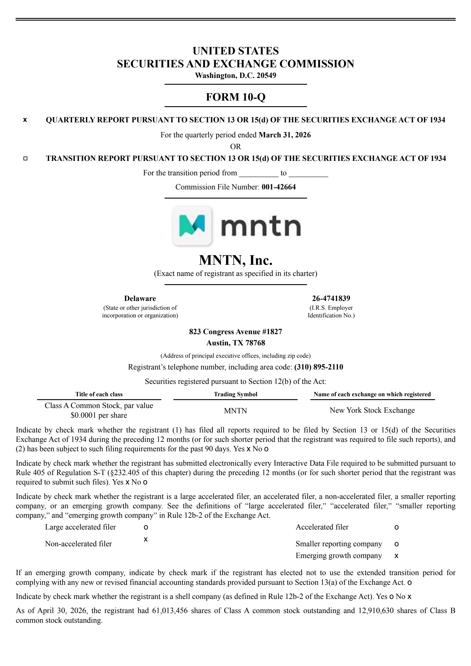 MNTN's Q1 2026 Quarterly report