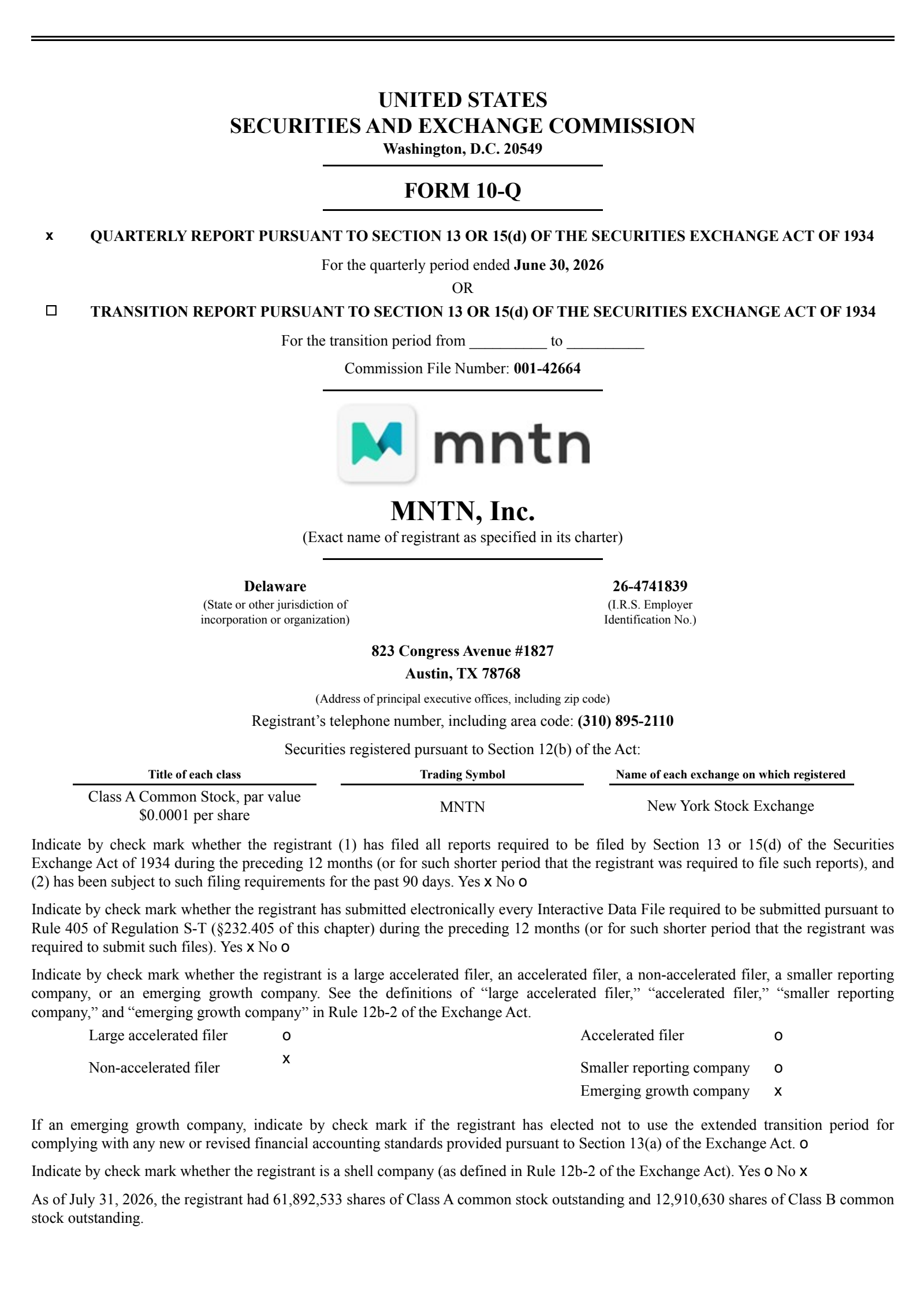 MNTN's Q2 2026 Quarterly report