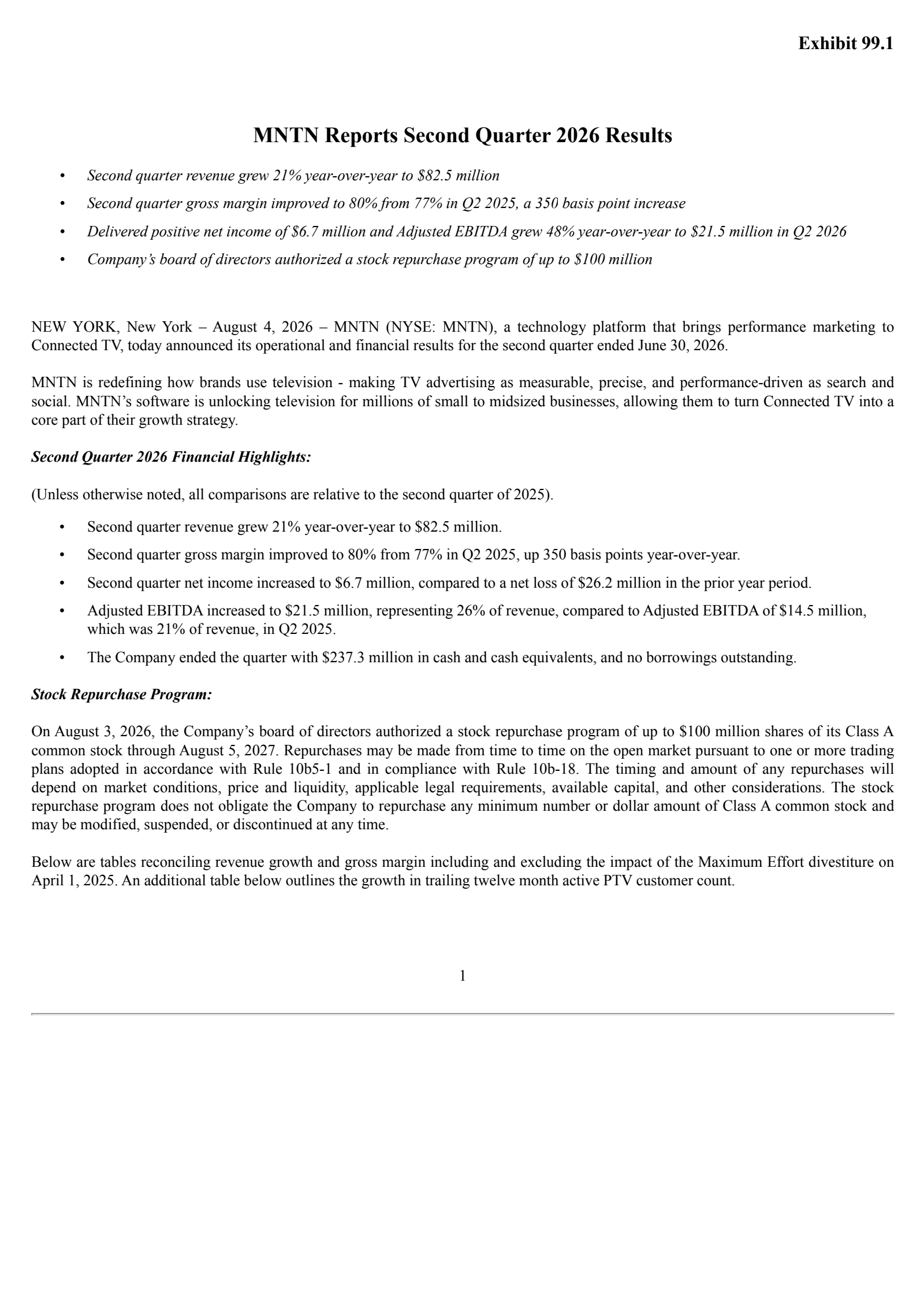 MNTN's Q2 2026 Press Release