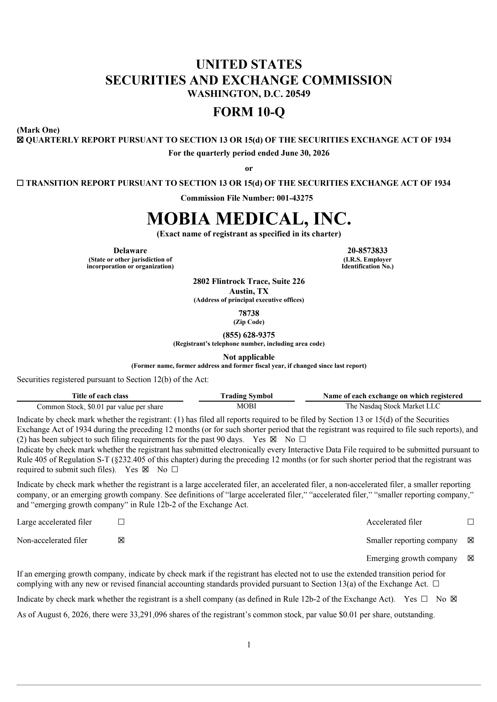 Mobia Medical's Q2 2026 Quarterly report