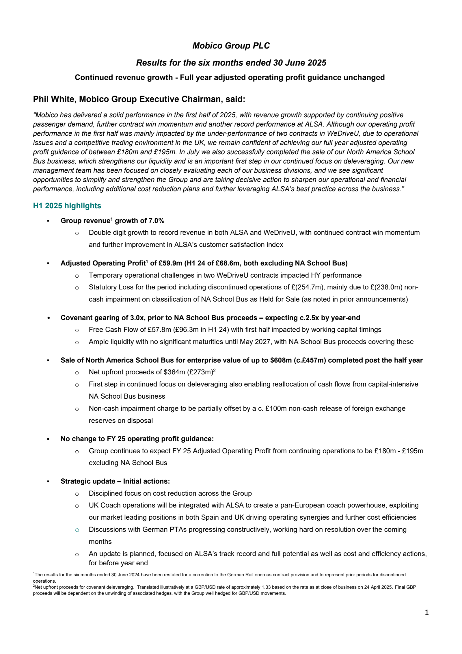Mobico Group's H1 2025 Interim report