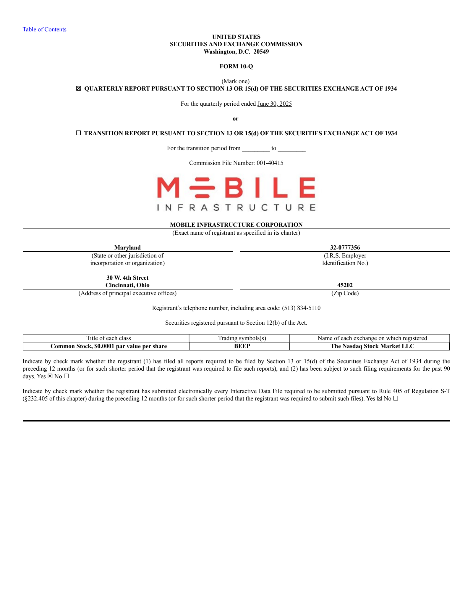 Mobile Infrastructure's Q2 2025 Quarterly report