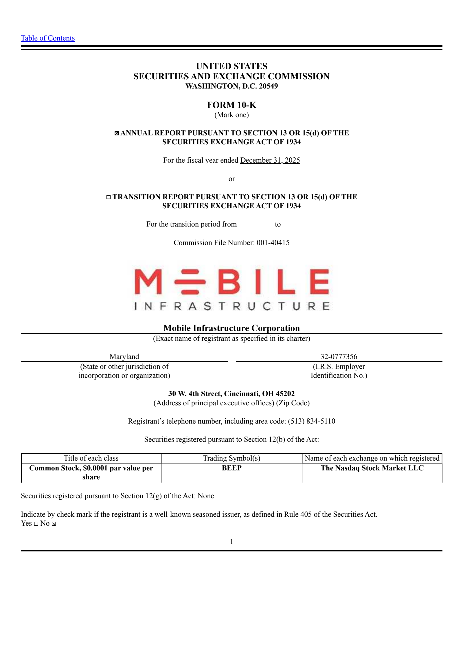 Mobile Infrastructure's Q4 2025 Annual report