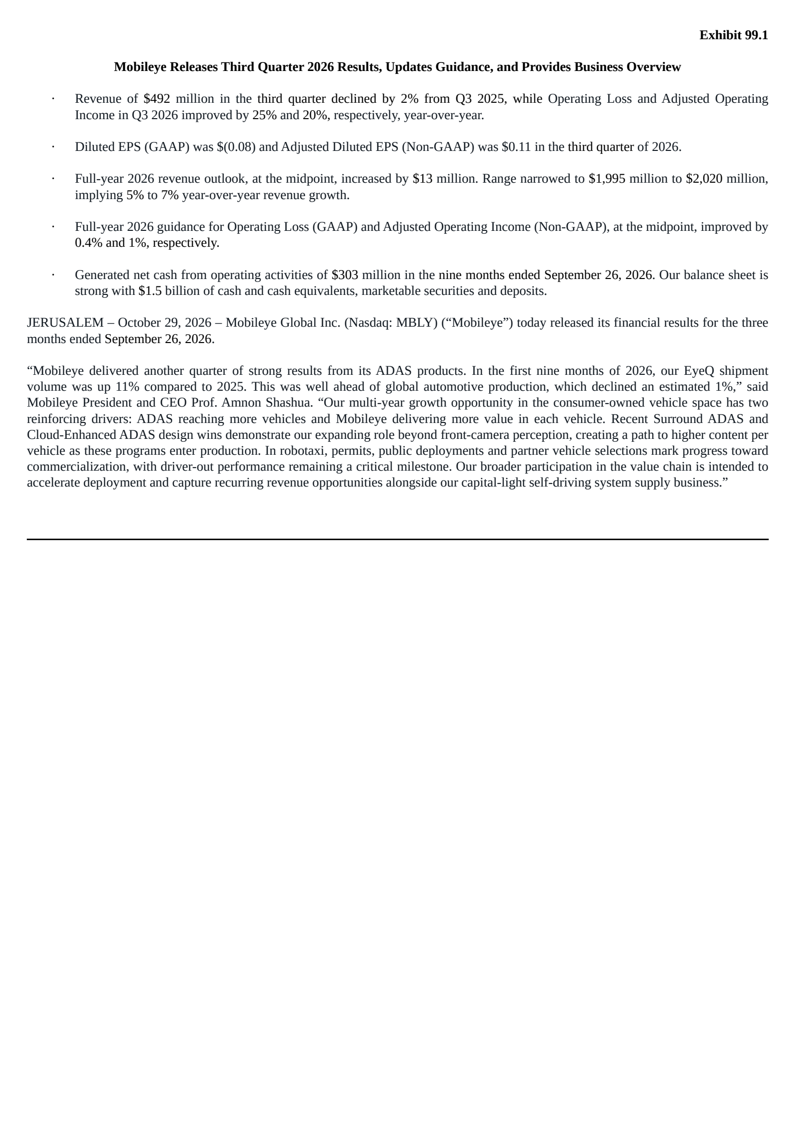 Mobileye Global (MBLY) Q3 2026 Earnings Results & Report