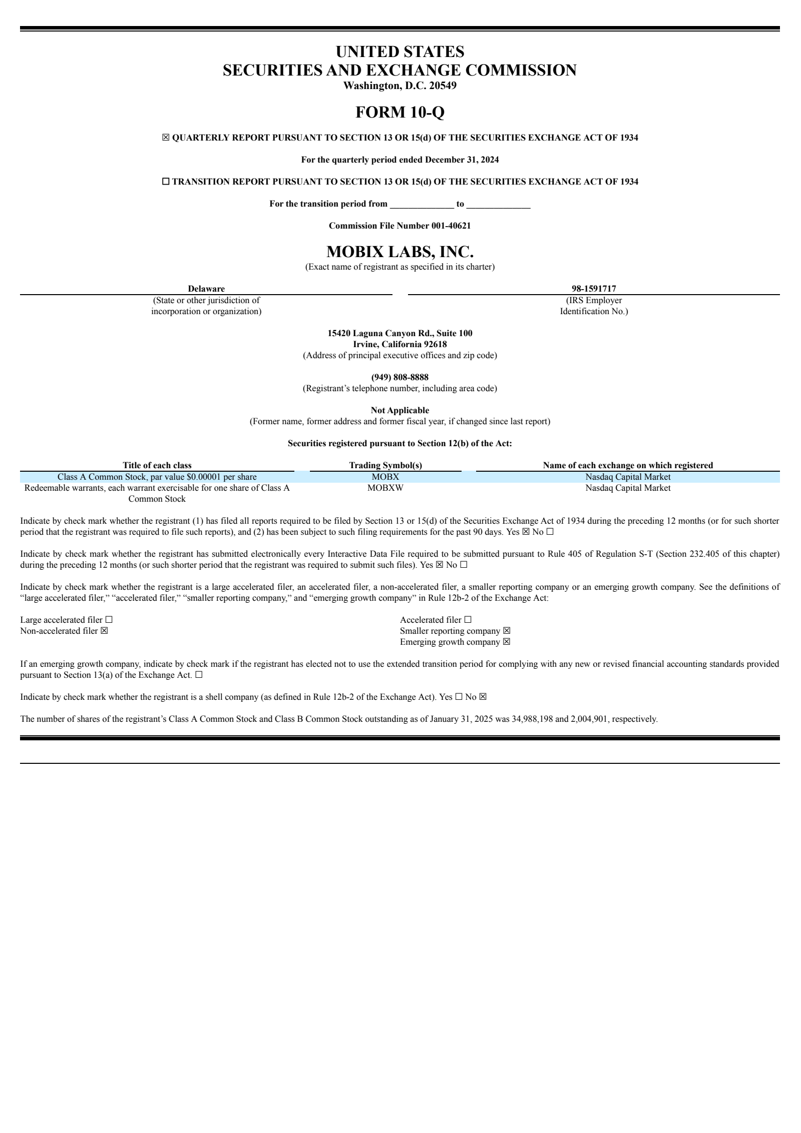 Mobix Labs' Q1 2025 Quarterly Report