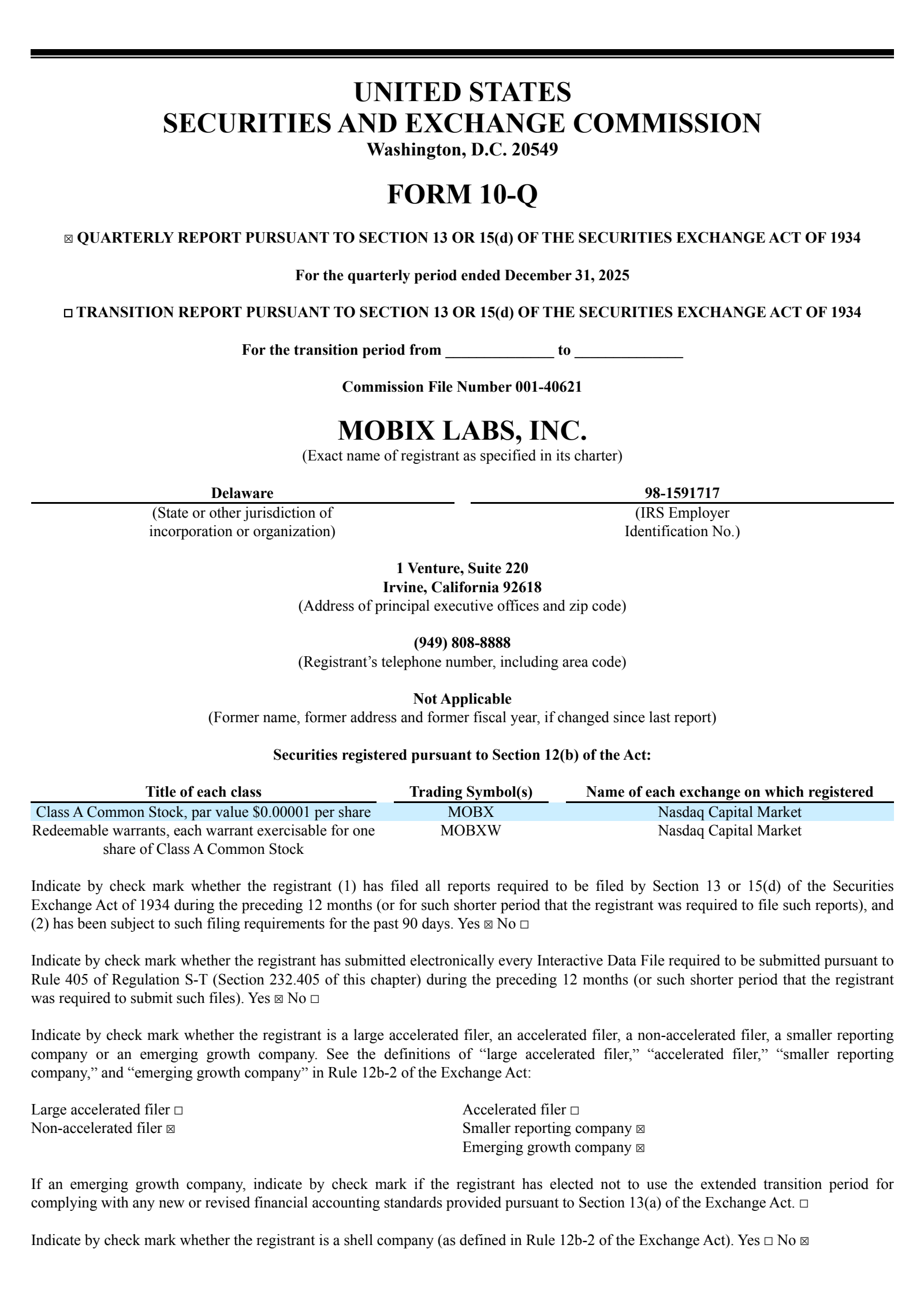 Mobix Labs' Q1 2026 Quarterly report