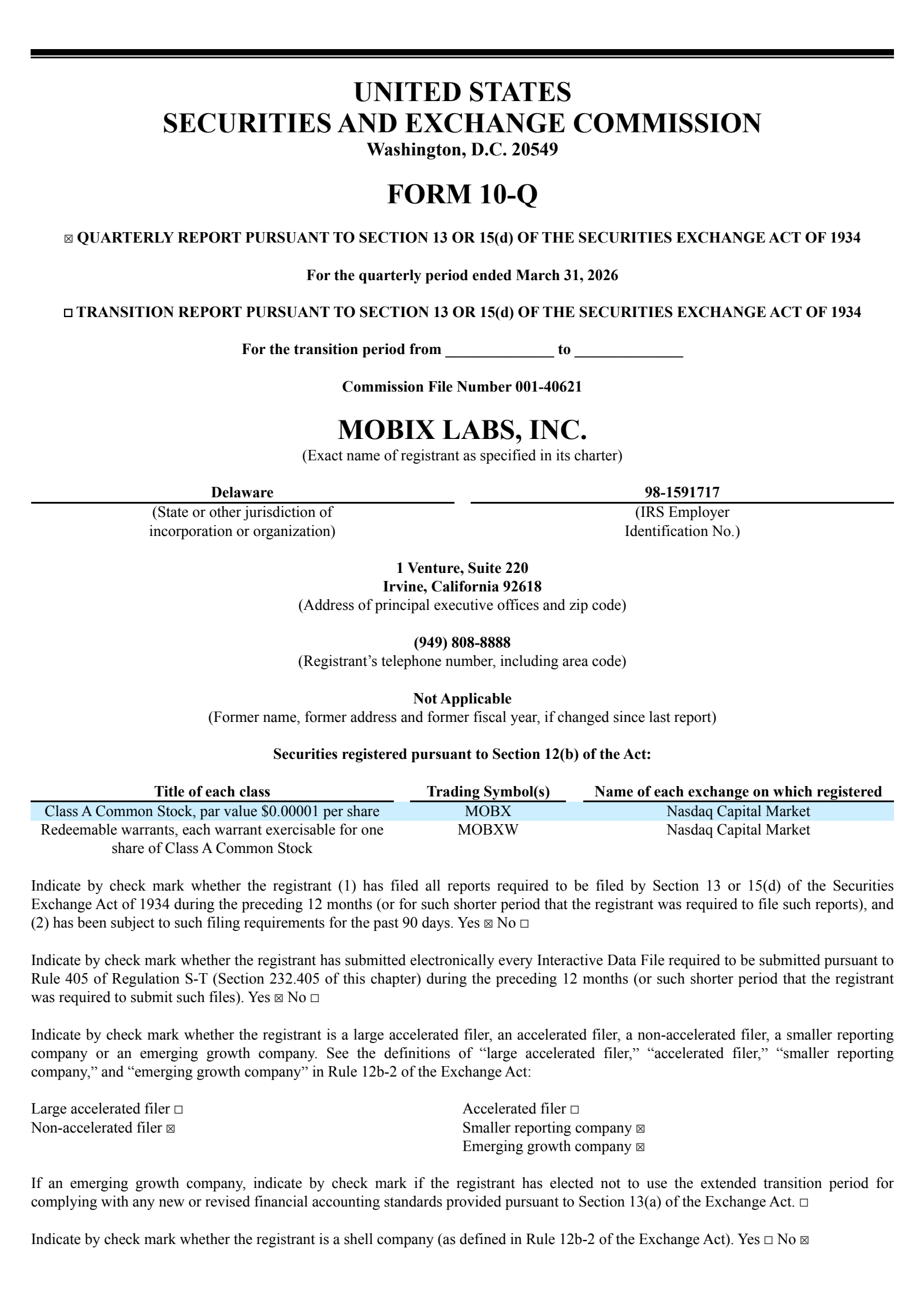 Mobix Labs' Q2 2026 Quarterly report