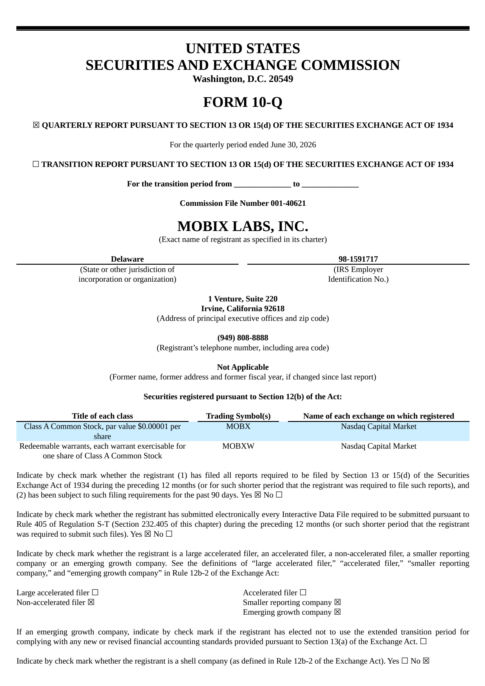 Mobix Labs' Q3 2026 Quarterly report