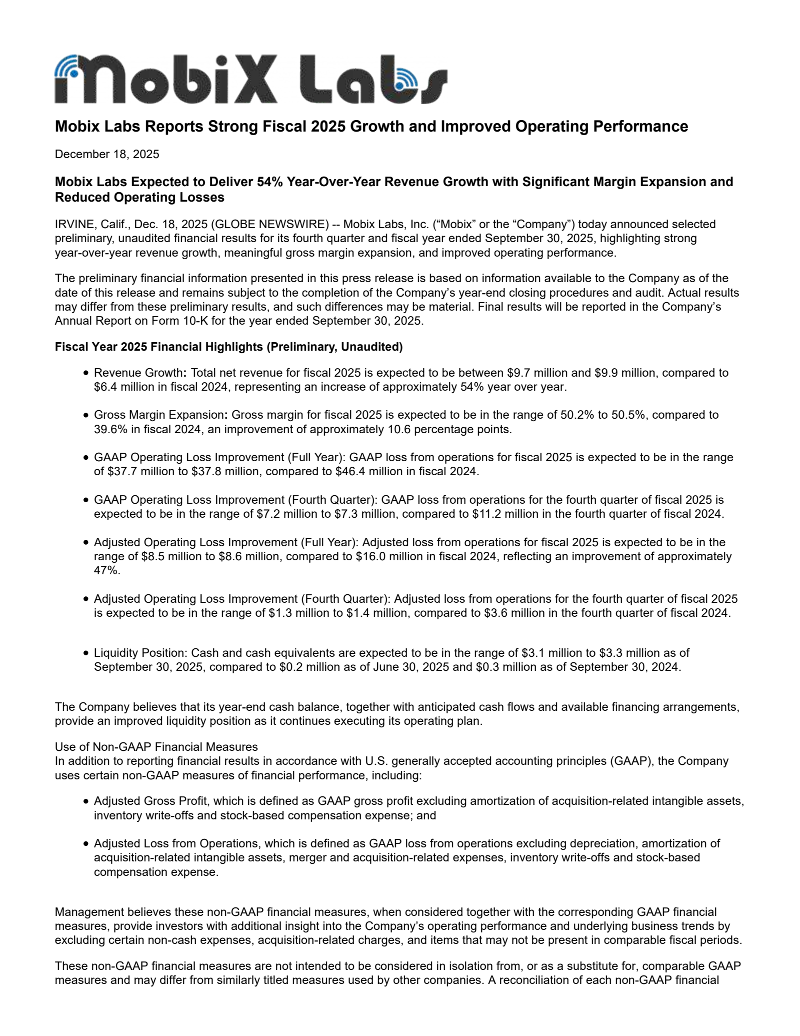 Mobix Labs' Q4 2025 Earnings Release