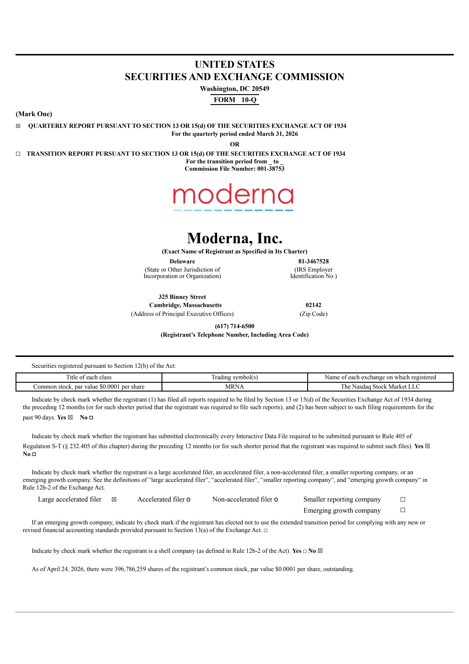 Moderna's Q1 2026 Quarterly report