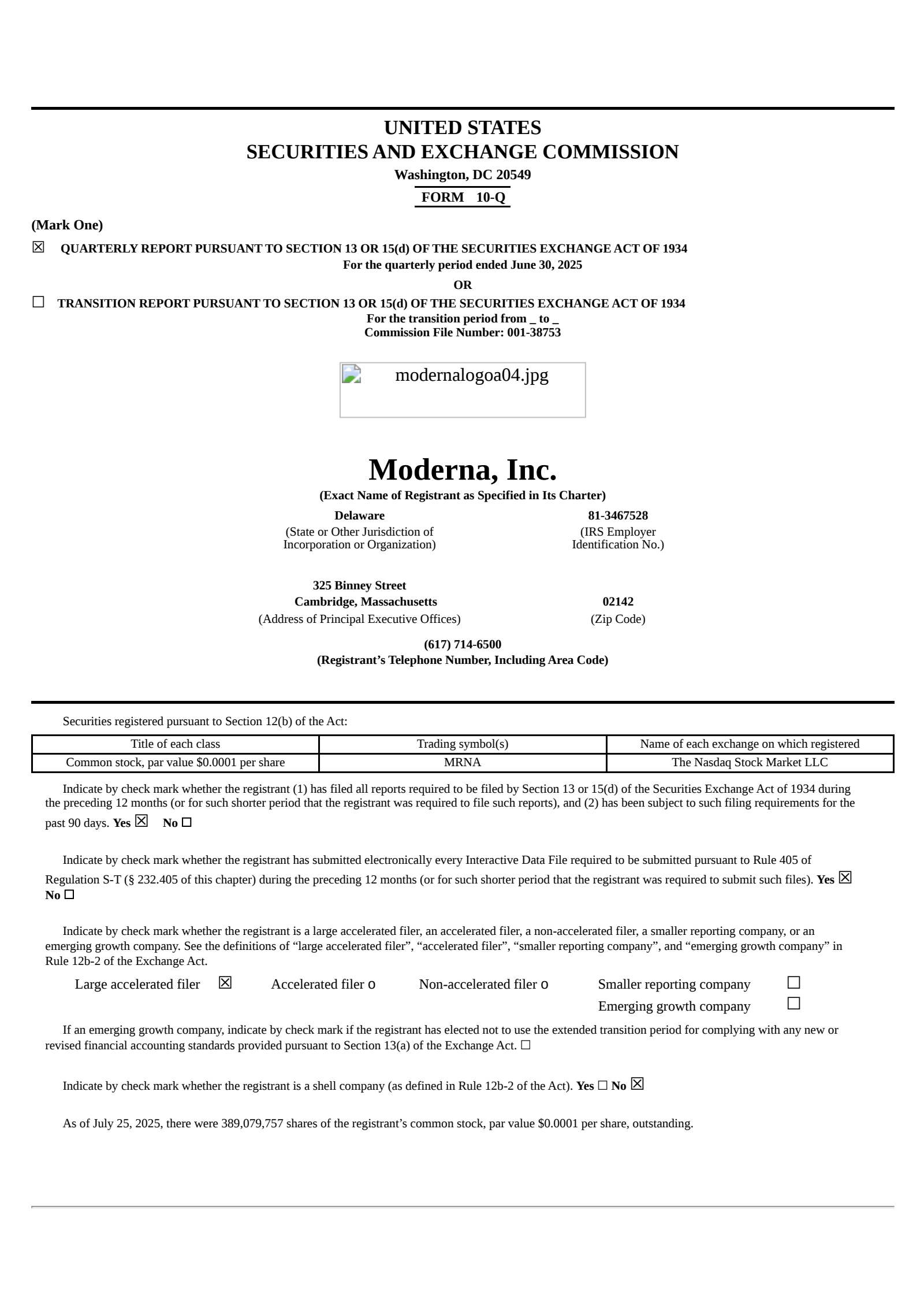 Moderna's Q2 2025 Quarterly report