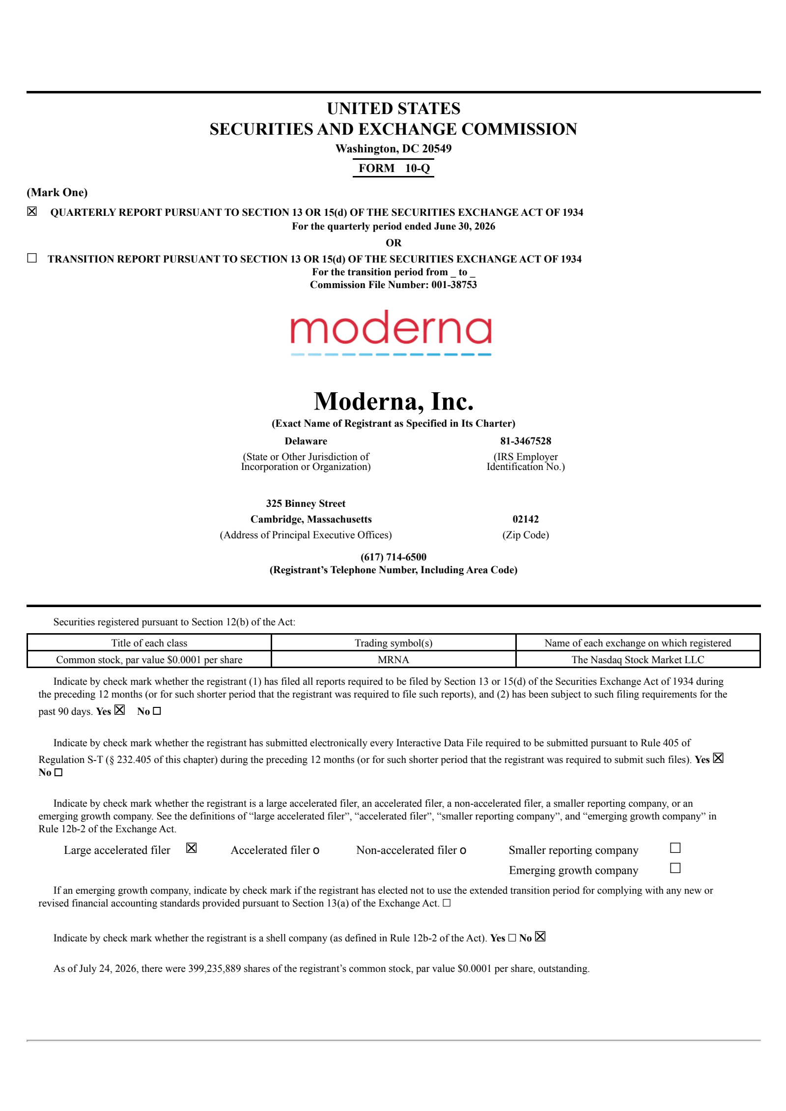 Moderna's Q2 2026 Quarterly report