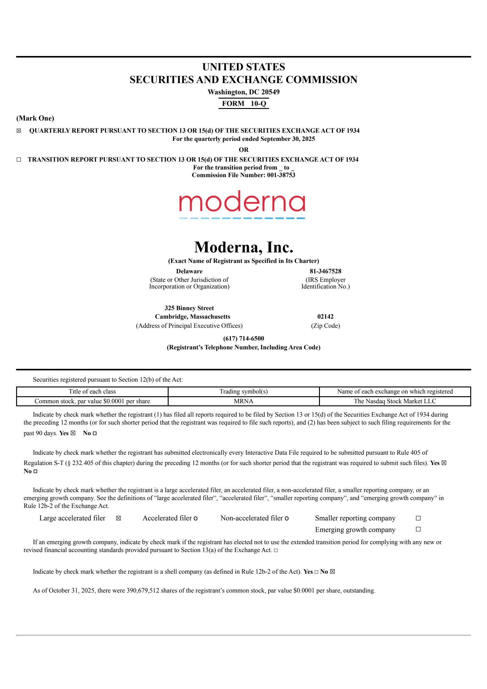 Moderna's Q3 2025 Quarterly Report