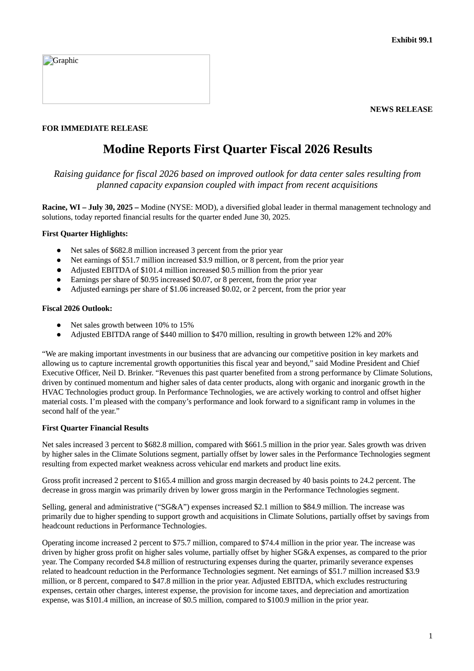 Modine Manufacturing's Q1 2026 Press Release