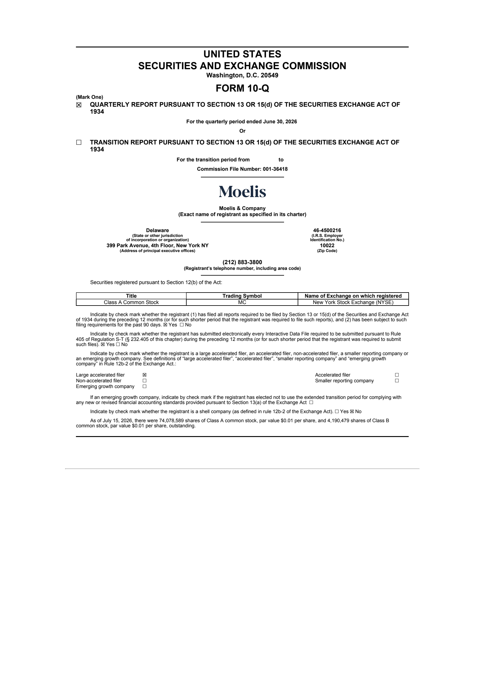 Moelis & Company's Q2 2026 Quarterly report