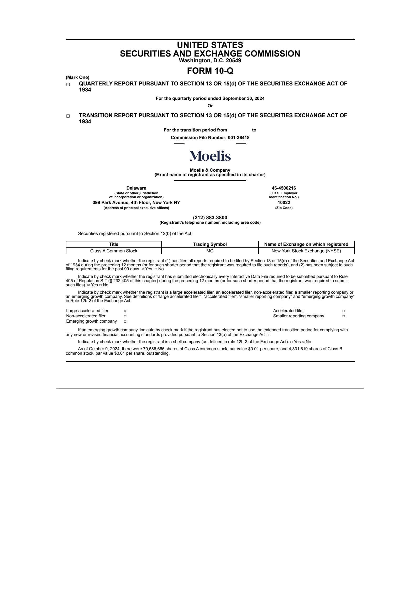 Moelis & Company's Q3 2024 Quarterly report