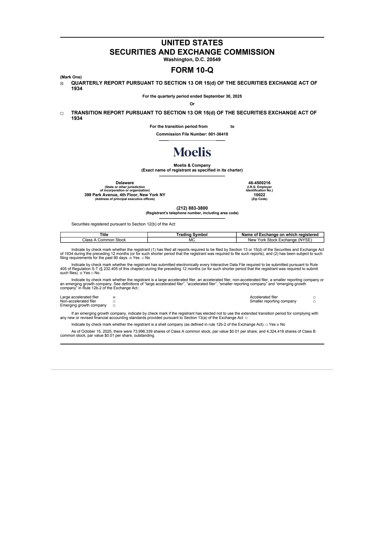 Moelis & Company's Q3 2025 Quarterly Report