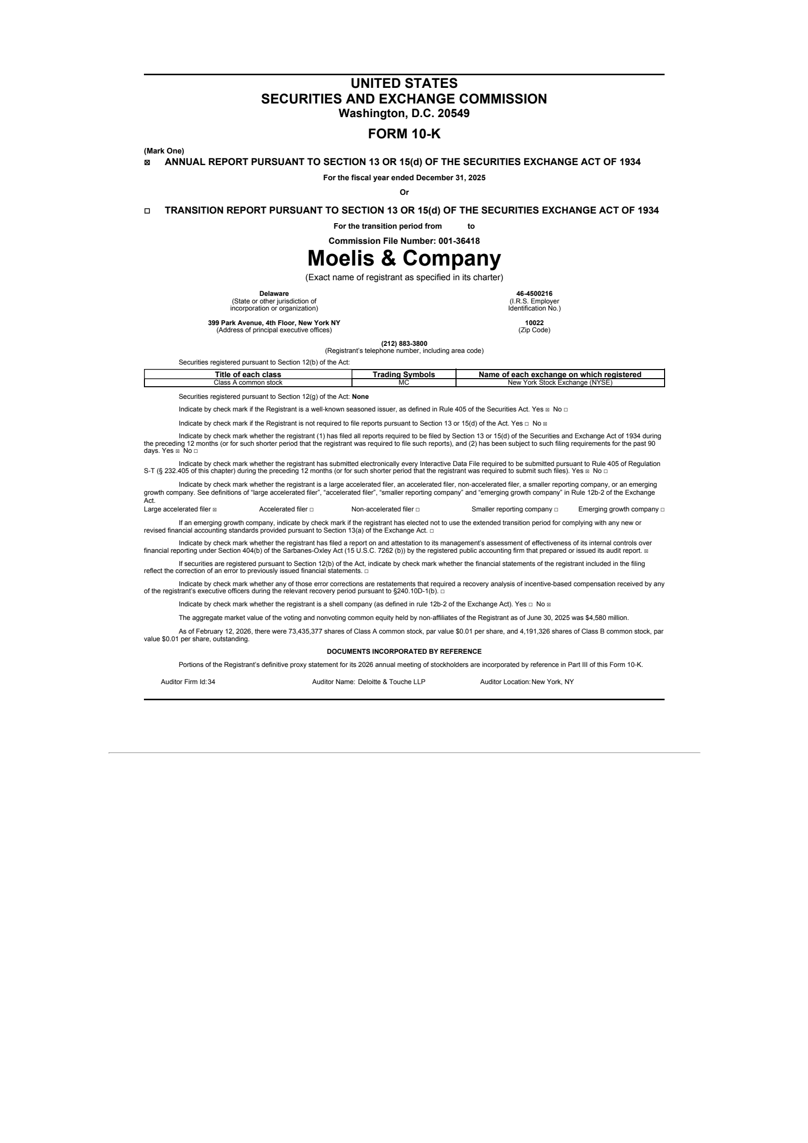 Moelis & Company's Q4 2025 Annual report