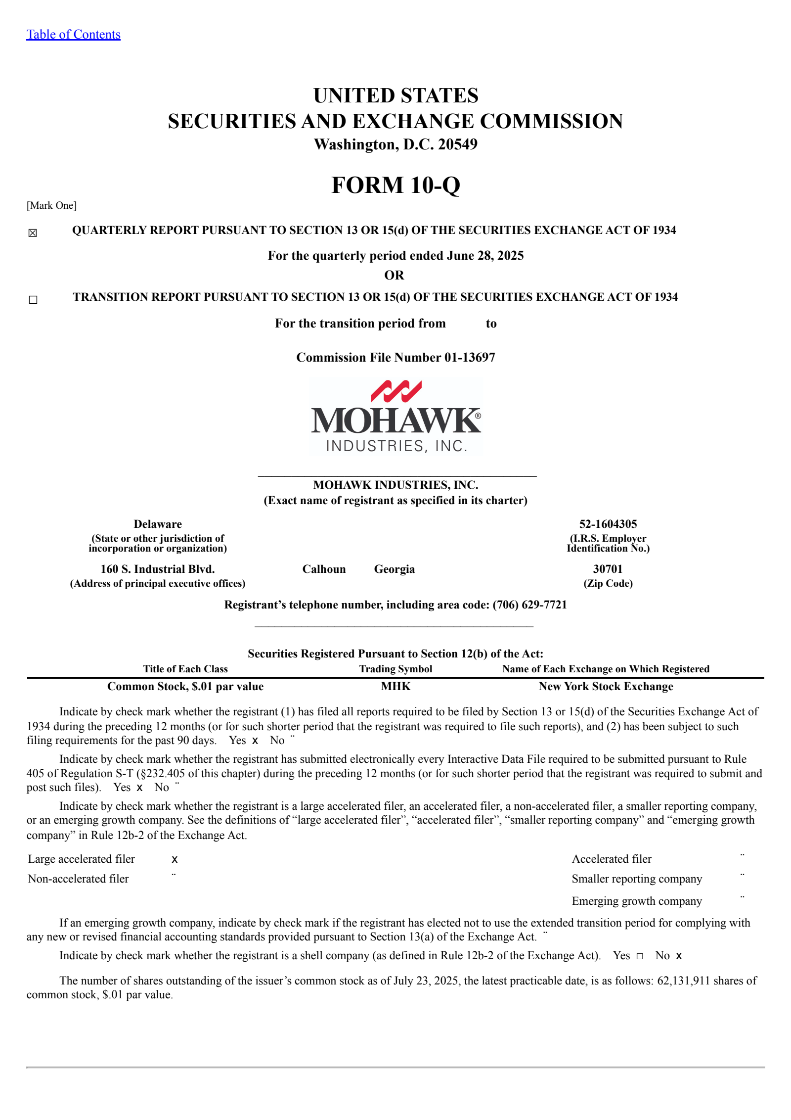 Mohawk Industries' Q2 2025 Quarterly report