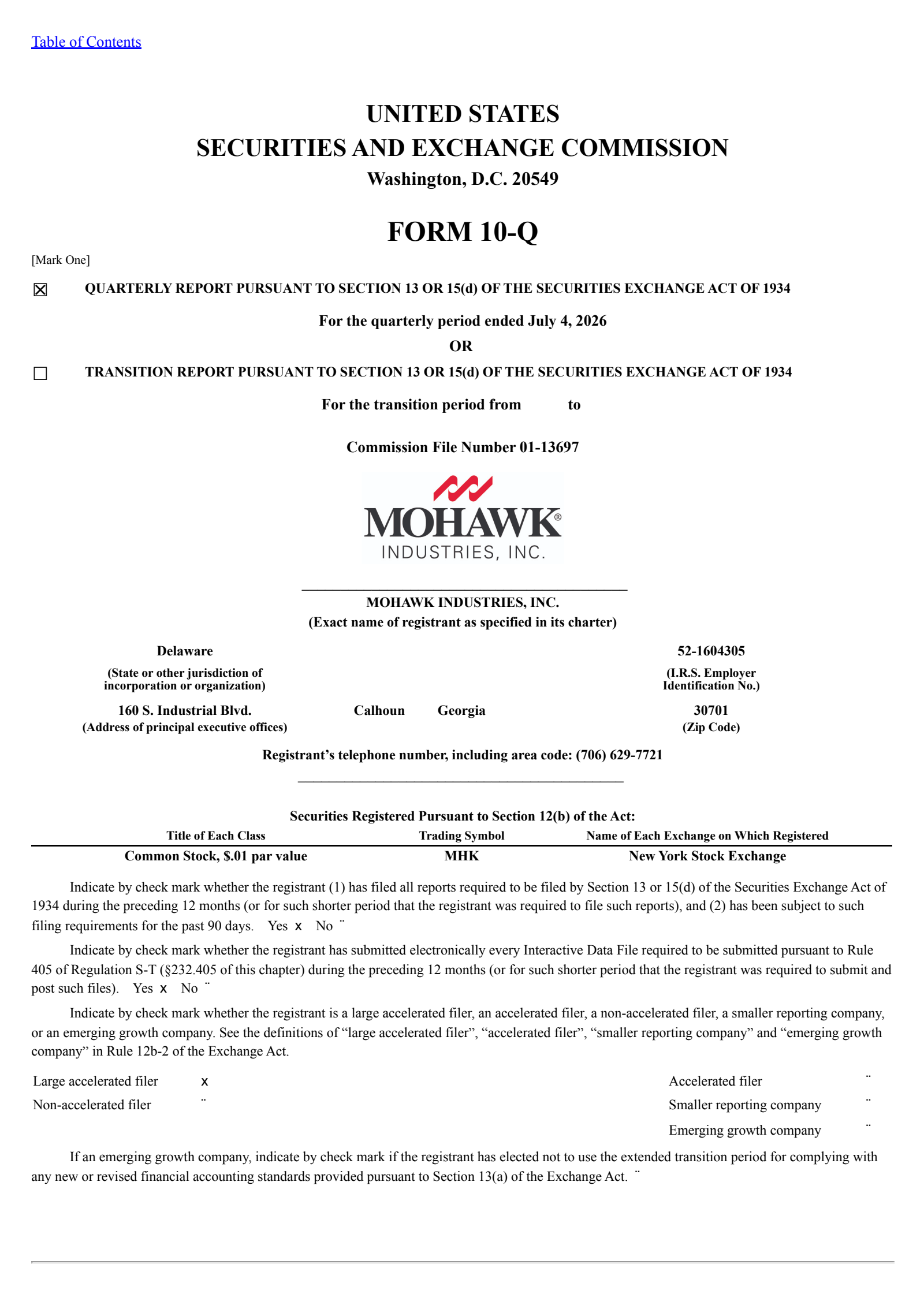 Mohawk Industries' Q2 2026 Quarterly report