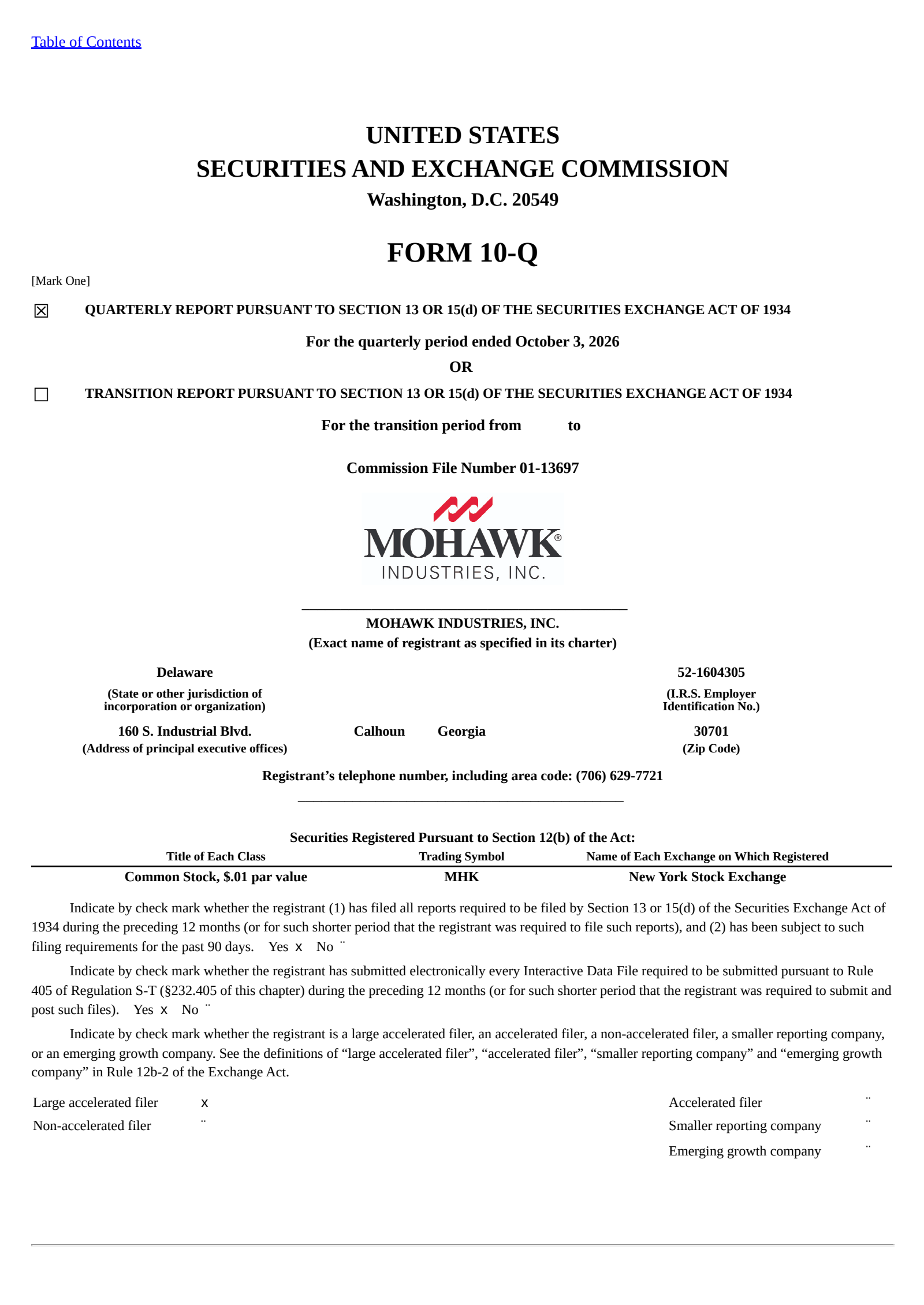 Moo Haw Mohawk Industries (MHK) Q3 2026 Earnings Results & Call Transcript