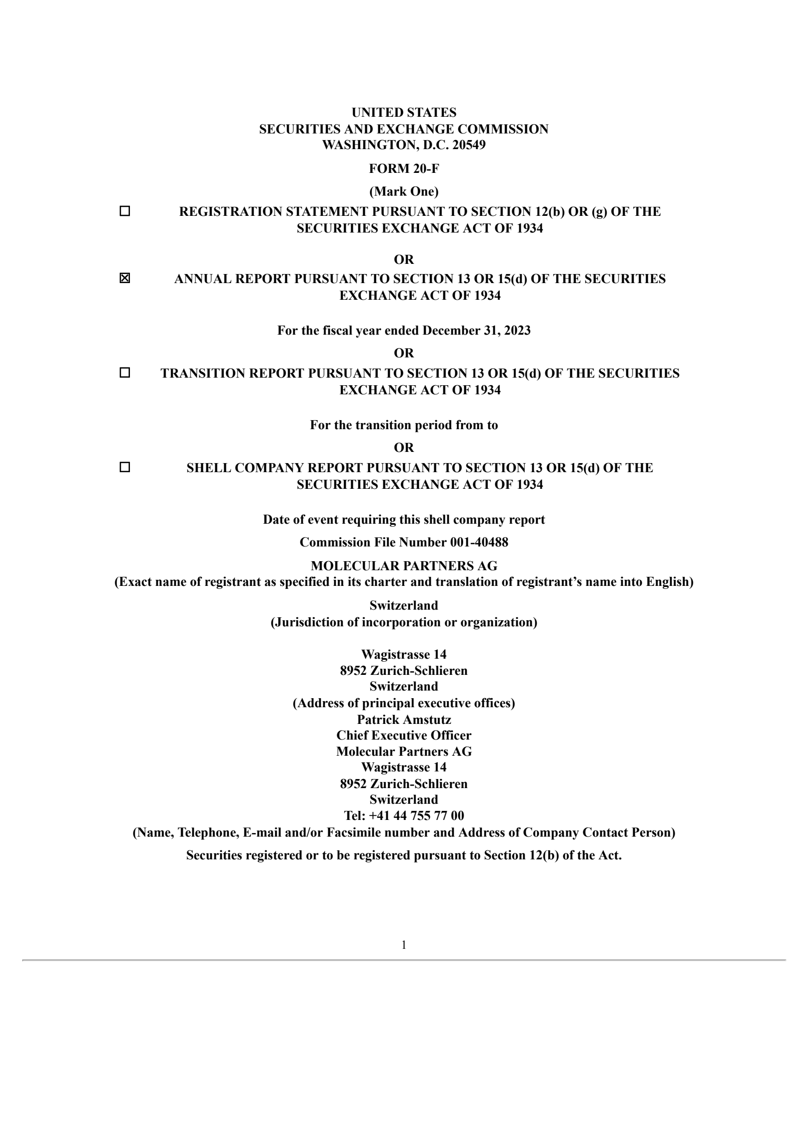 Molecular Partners' H2 2023 Annual Report