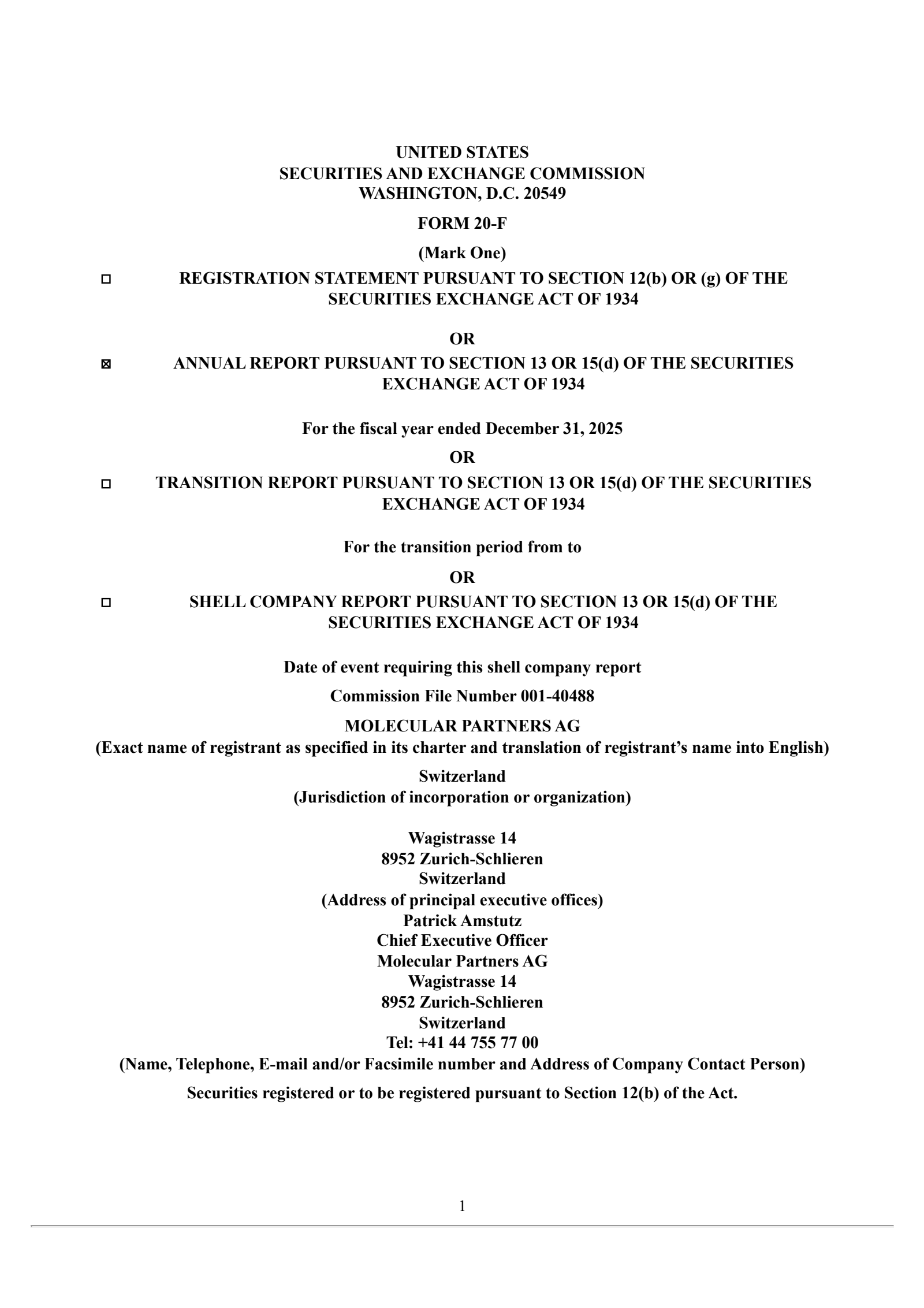 Molecular Partners' Q4 2025 Annual report