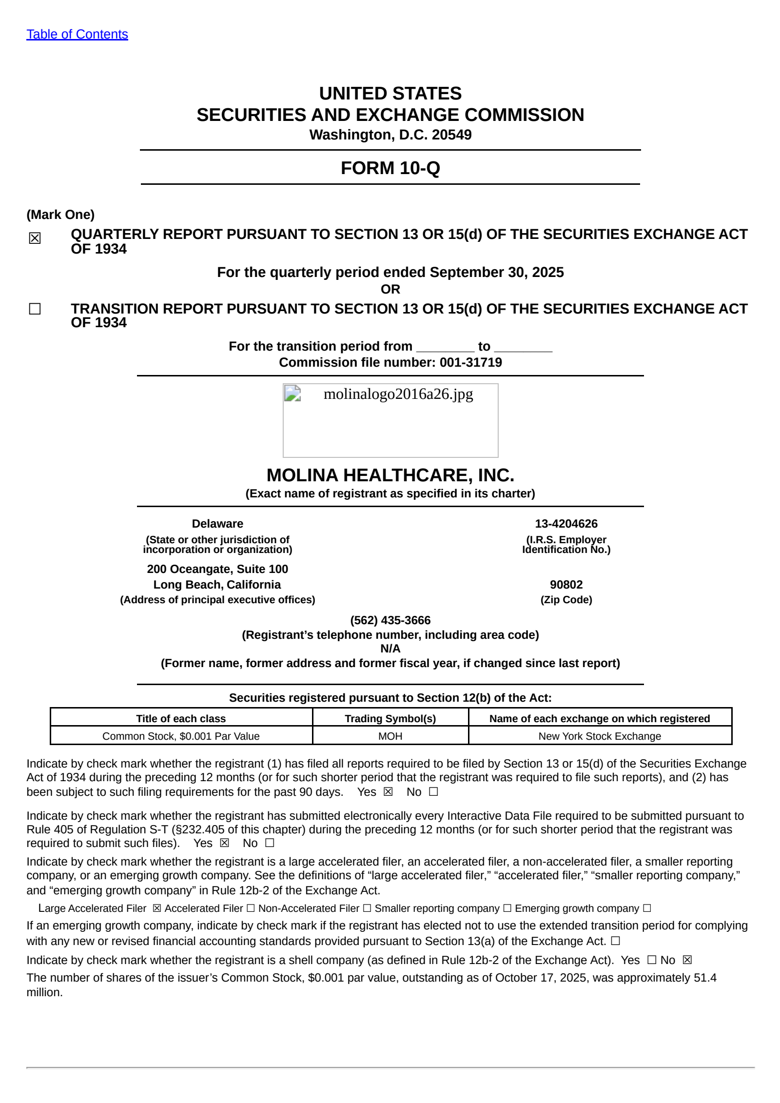 Molina Healthcare's Q3 2025 Quarterly Report