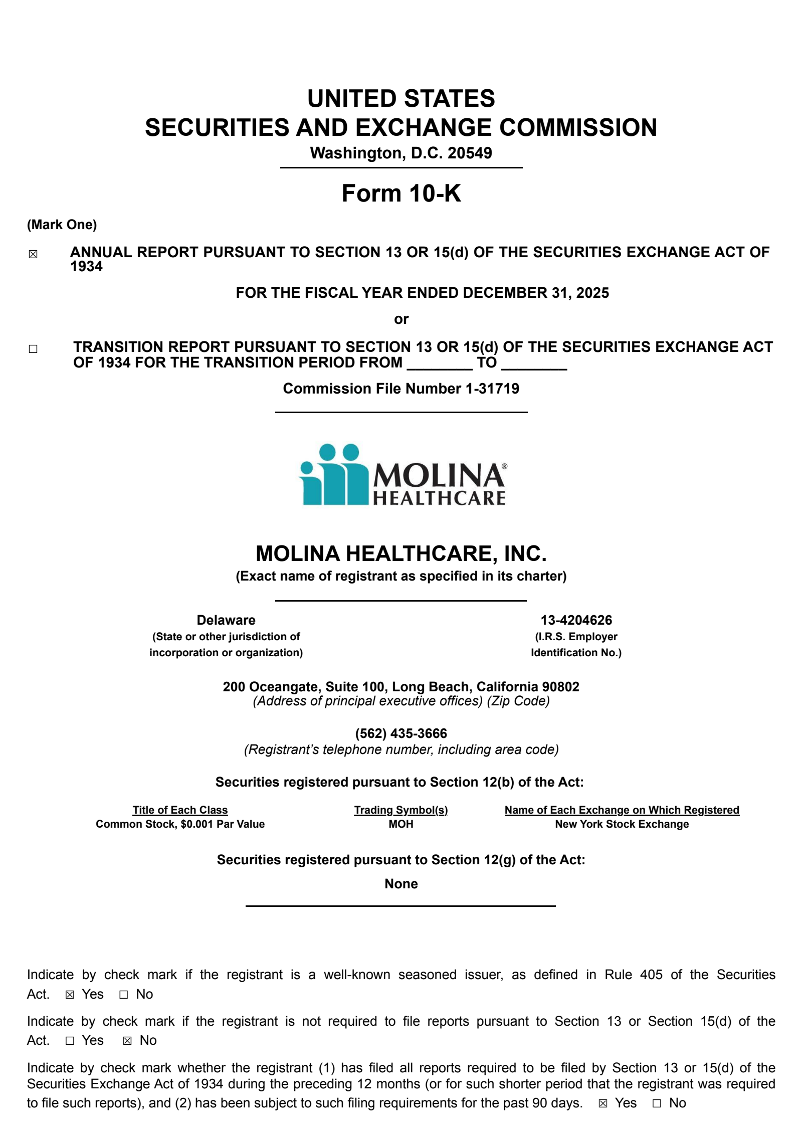Molina Healthcare's Q4 2025 Annual report
