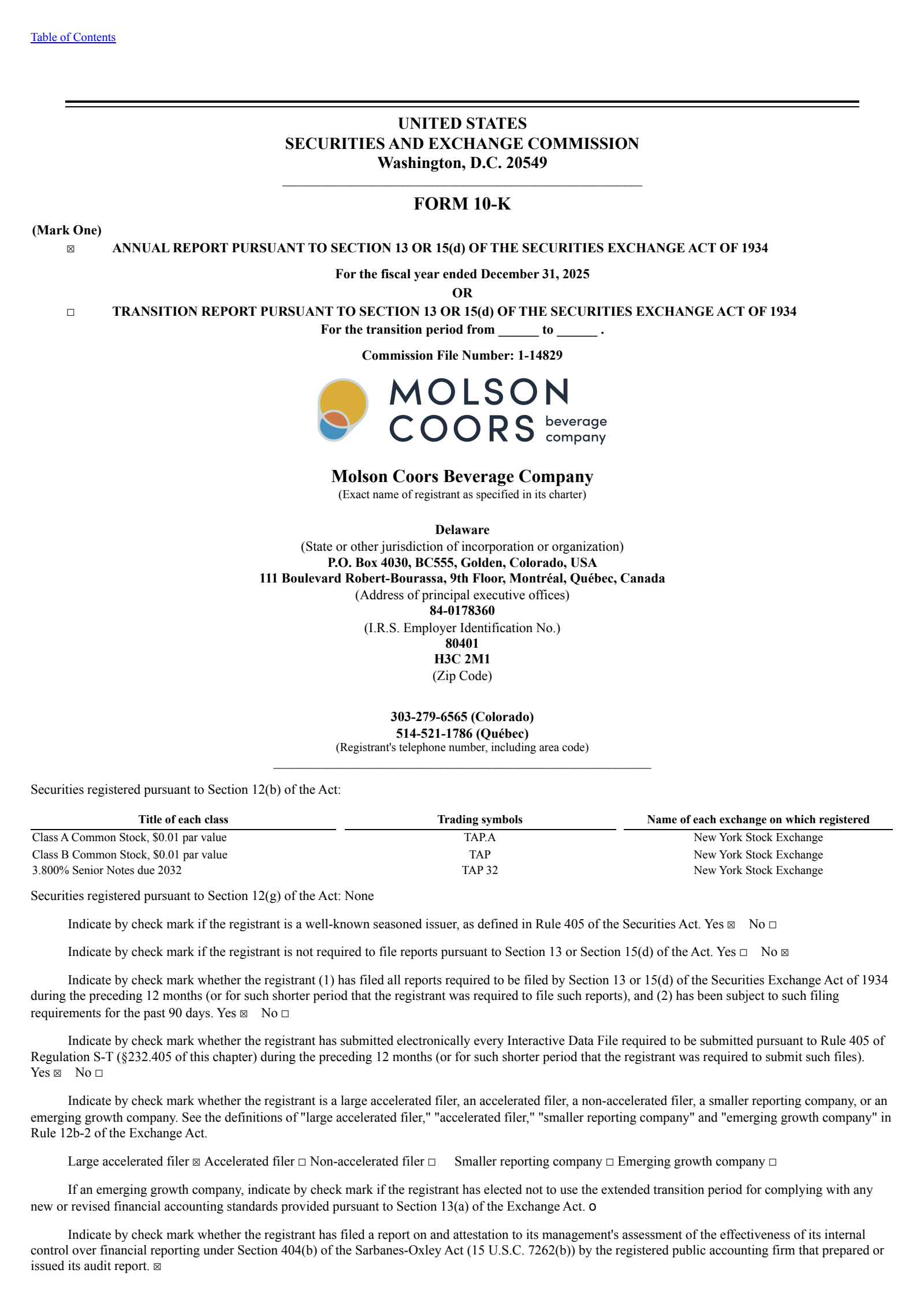 Molson Coors Beverage's Q4 2025 & Consumer Analyst Group of New York Conference (CAGNY) 2026 Annual report