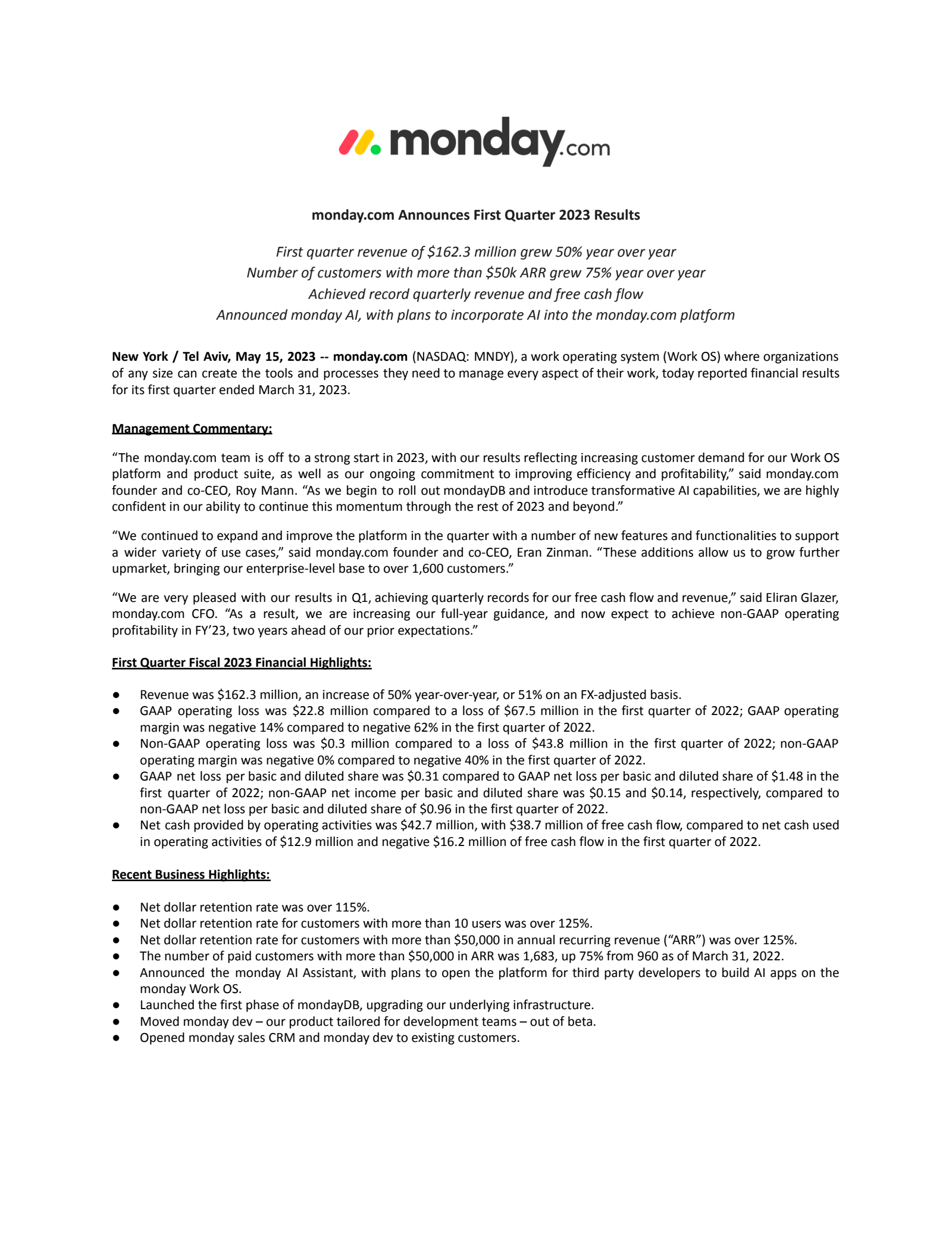 monday.com's Q1 2023 Earnings Release
