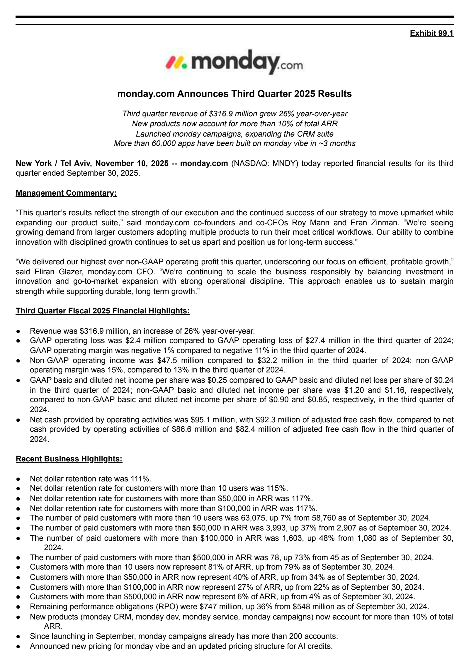 monday.com's Q3 2025 Earnings Release