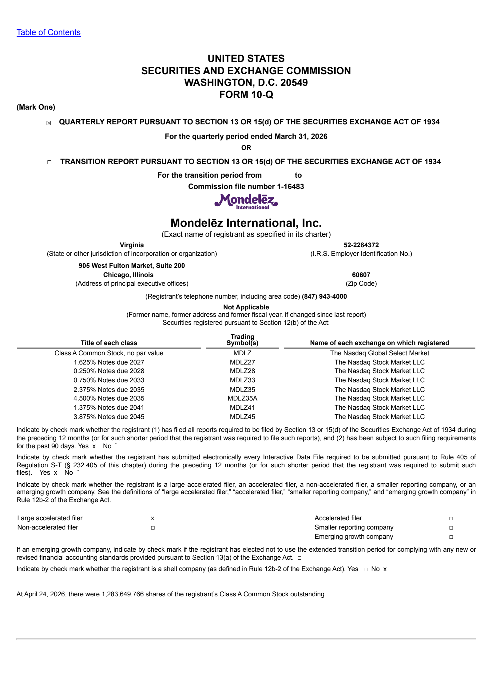 Mondelez International's Q1 2026 Quarterly report