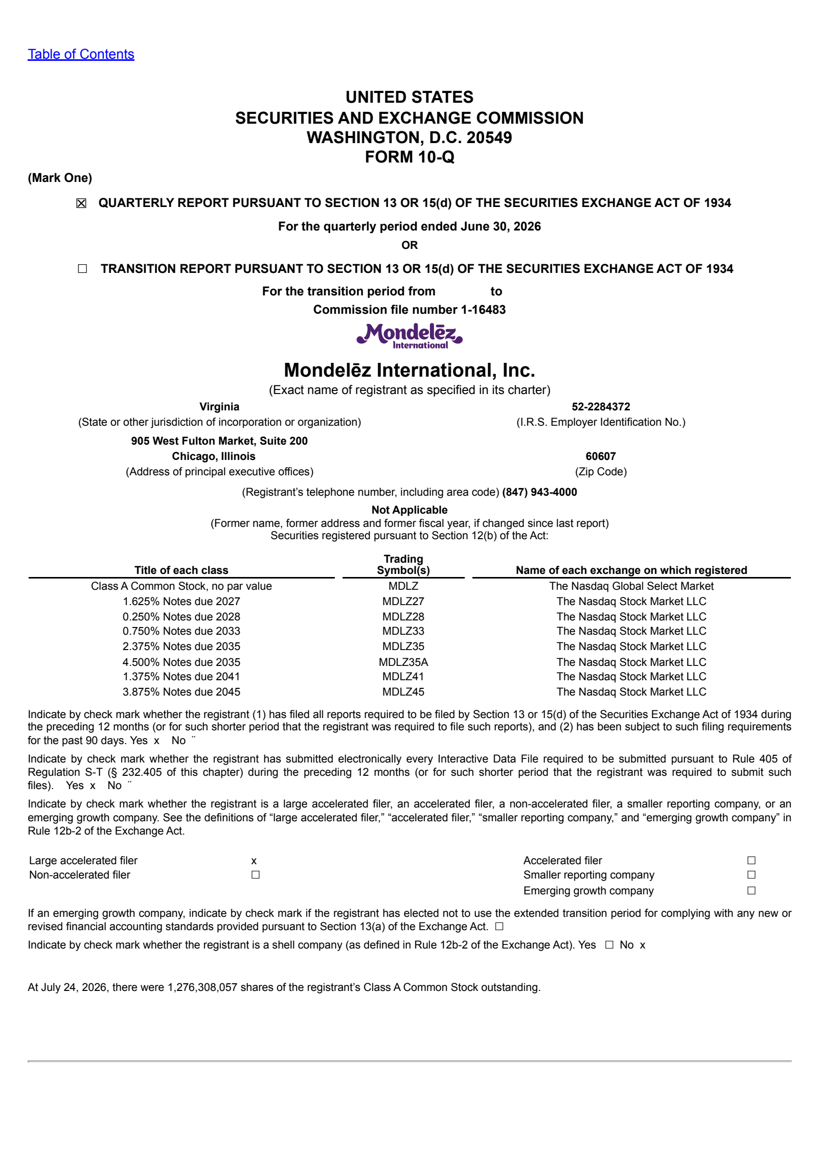Mondelez International's Q2 2026 Quarterly report