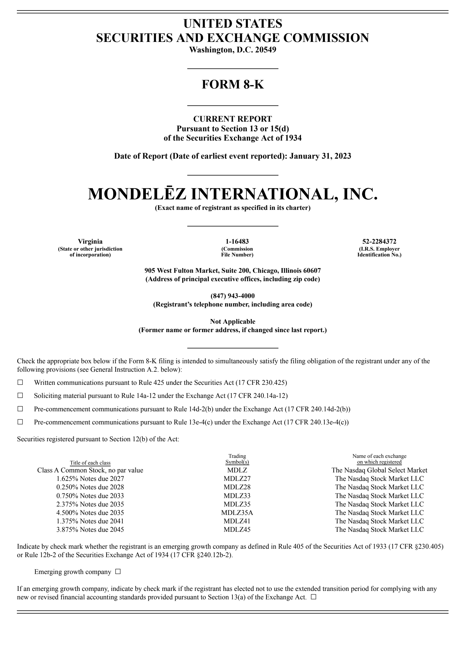 Mondelez International's Q4 2022 Press Release