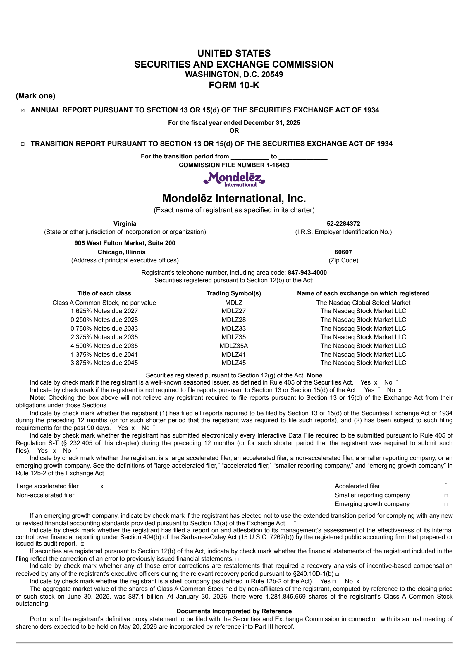Mondelez International's Q4 2025 Annual report
