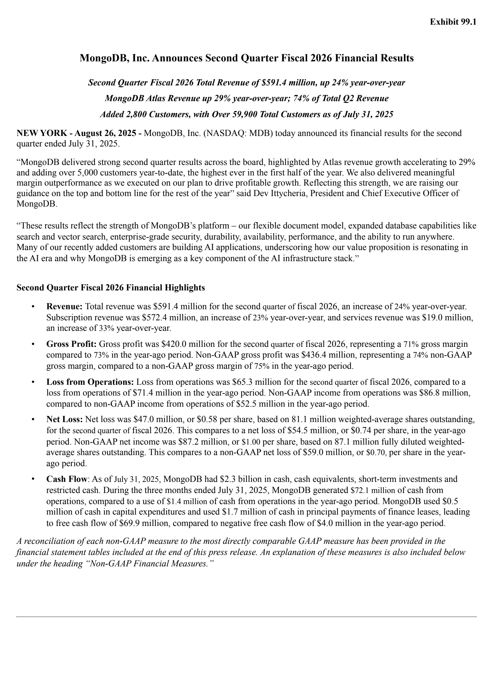 MongoDB's Q2 2026 Press Release