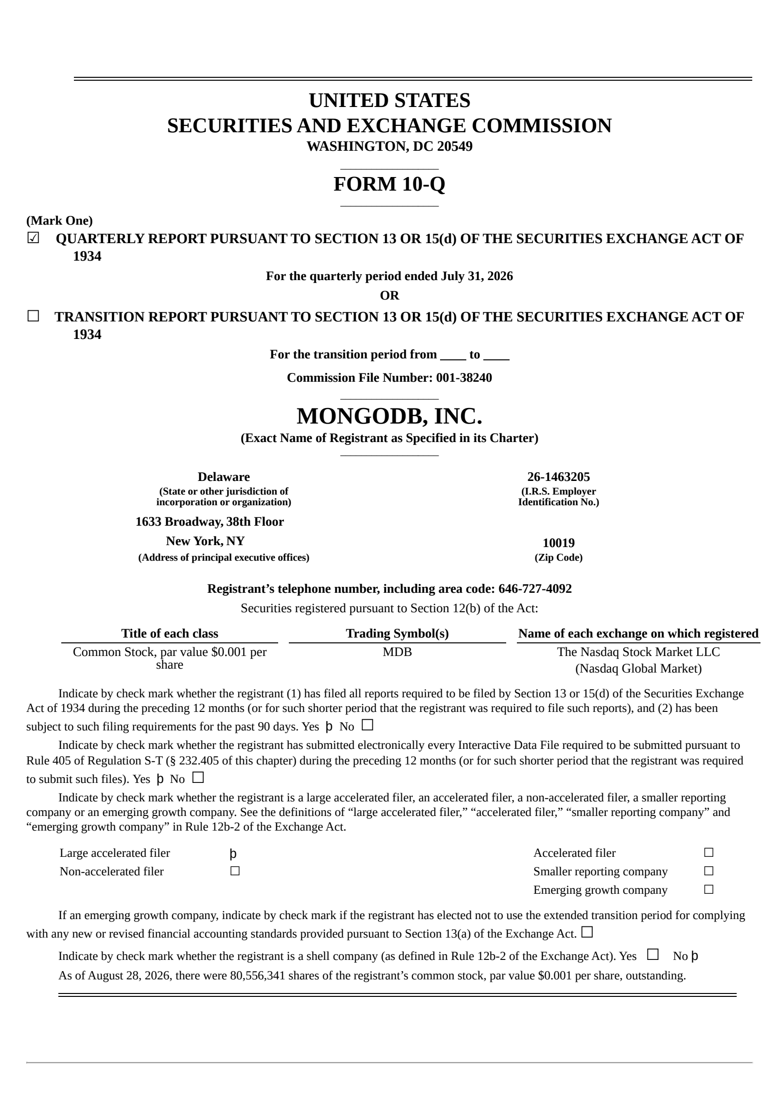 MongoDB's Q2 2027 Quarterly report