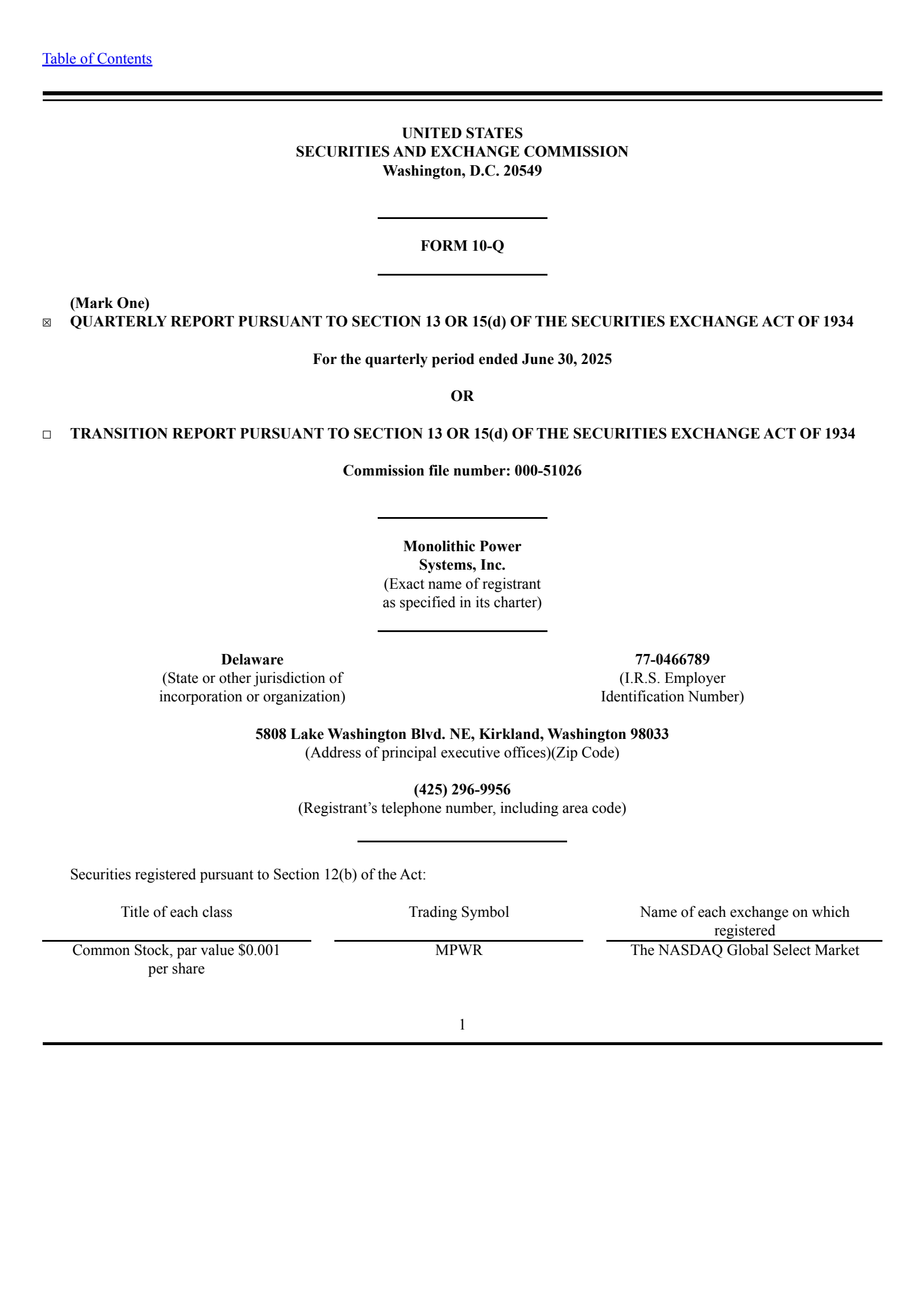 Monolithic Power Systems' Q2 2025 Quarterly report