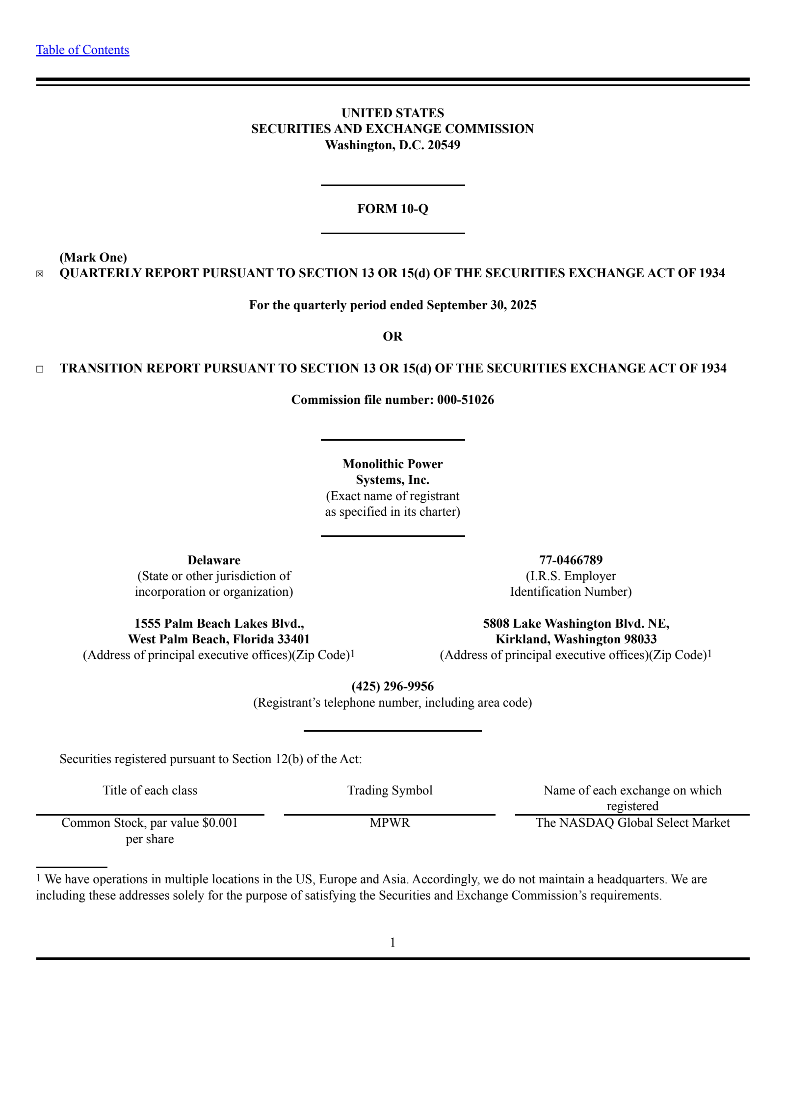 Monolithic Power Systems' Q3 2025 Quarterly Report