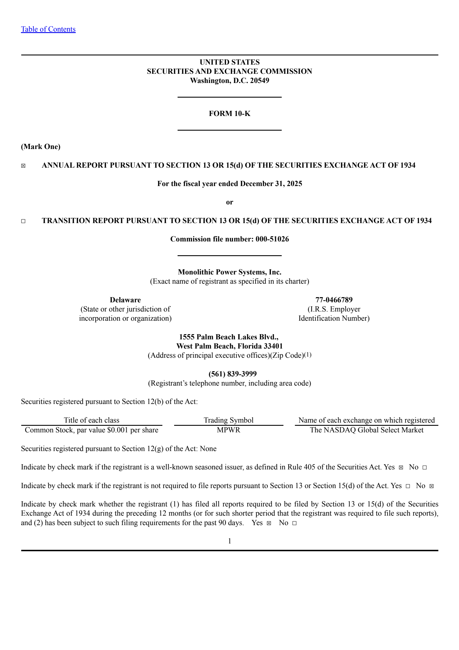 Monolithic Power Systems' Q4 2025 Annual report