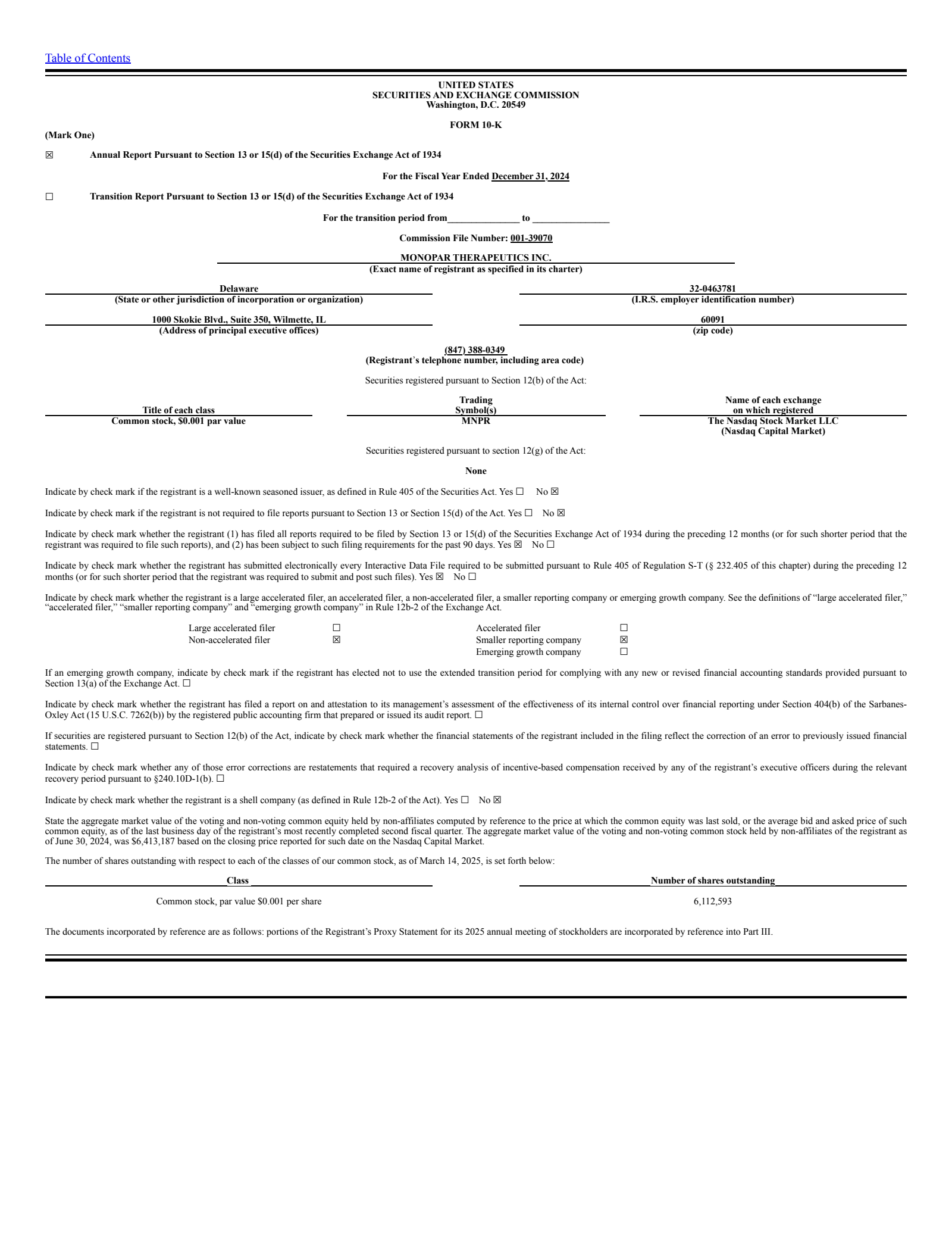 Monopar Therapeutics' Q4 2024 Annual report