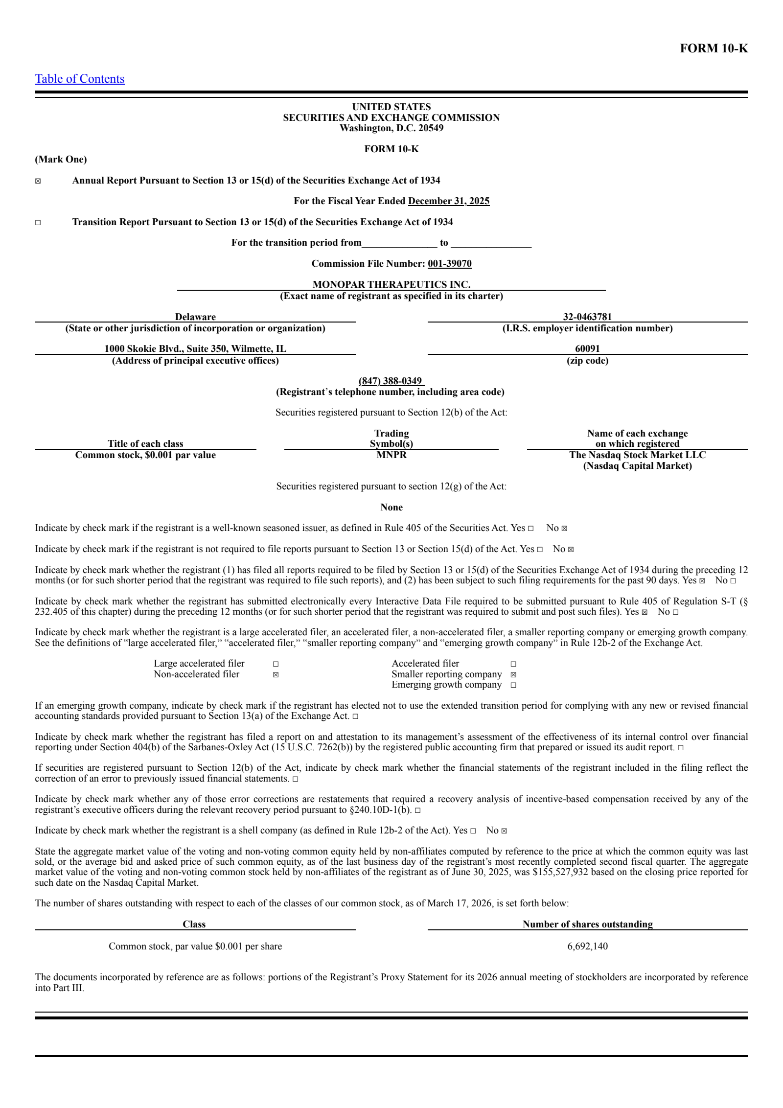 Monopar Therapeutics' Q4 2025 Annual report