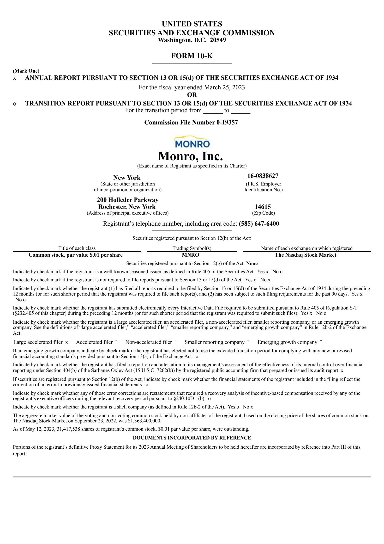 Monro Muffler Brake's Q4 2023 Annual report