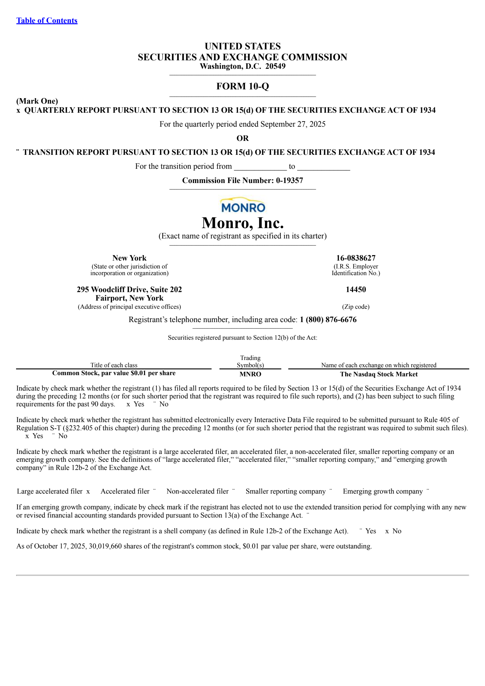 Monro Muffler Brake's Q2 2026 Quarterly Report