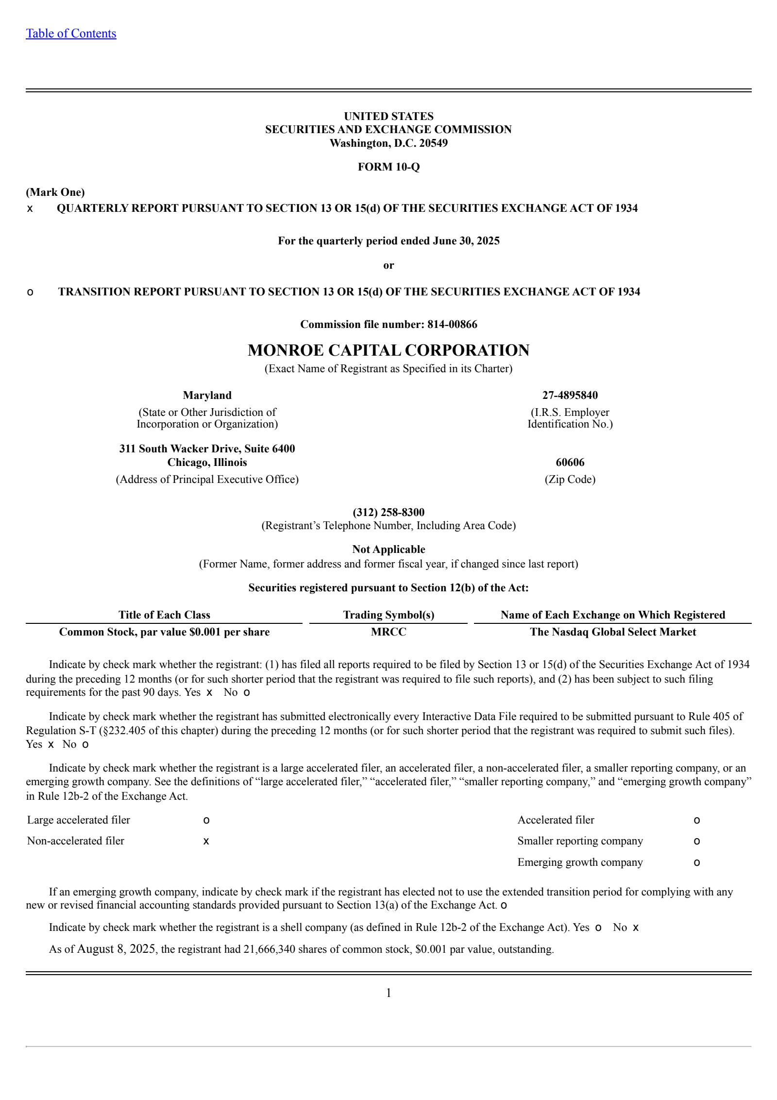 Monroe Capital's Q2 2025 Quarterly report