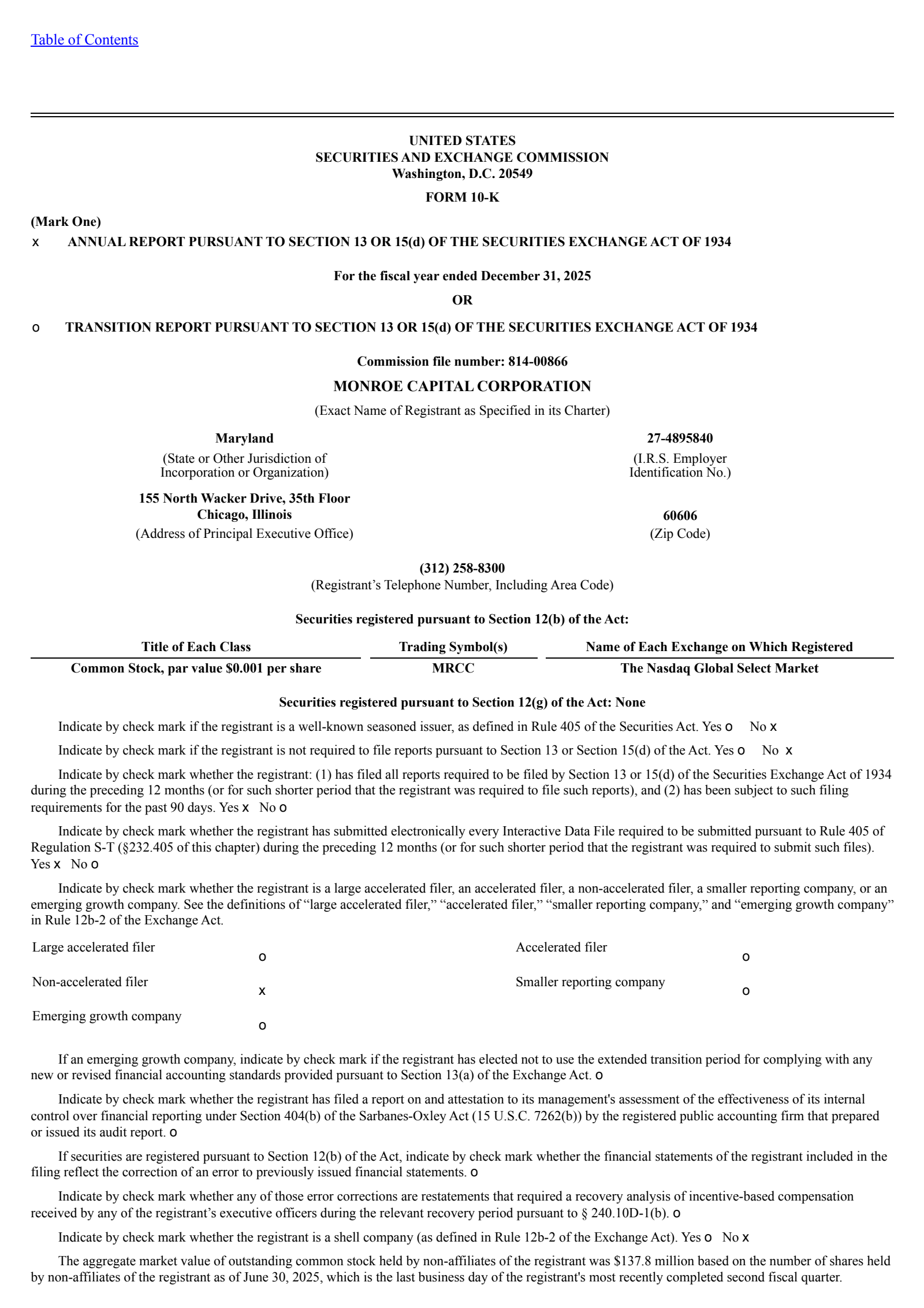 Monroe Capital's Q4 2025 Annual report
