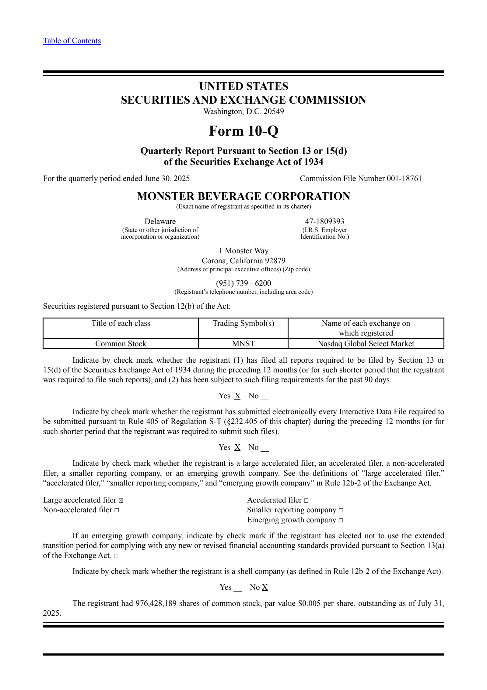 Monster Beverage's Q2 2025 Quarterly report