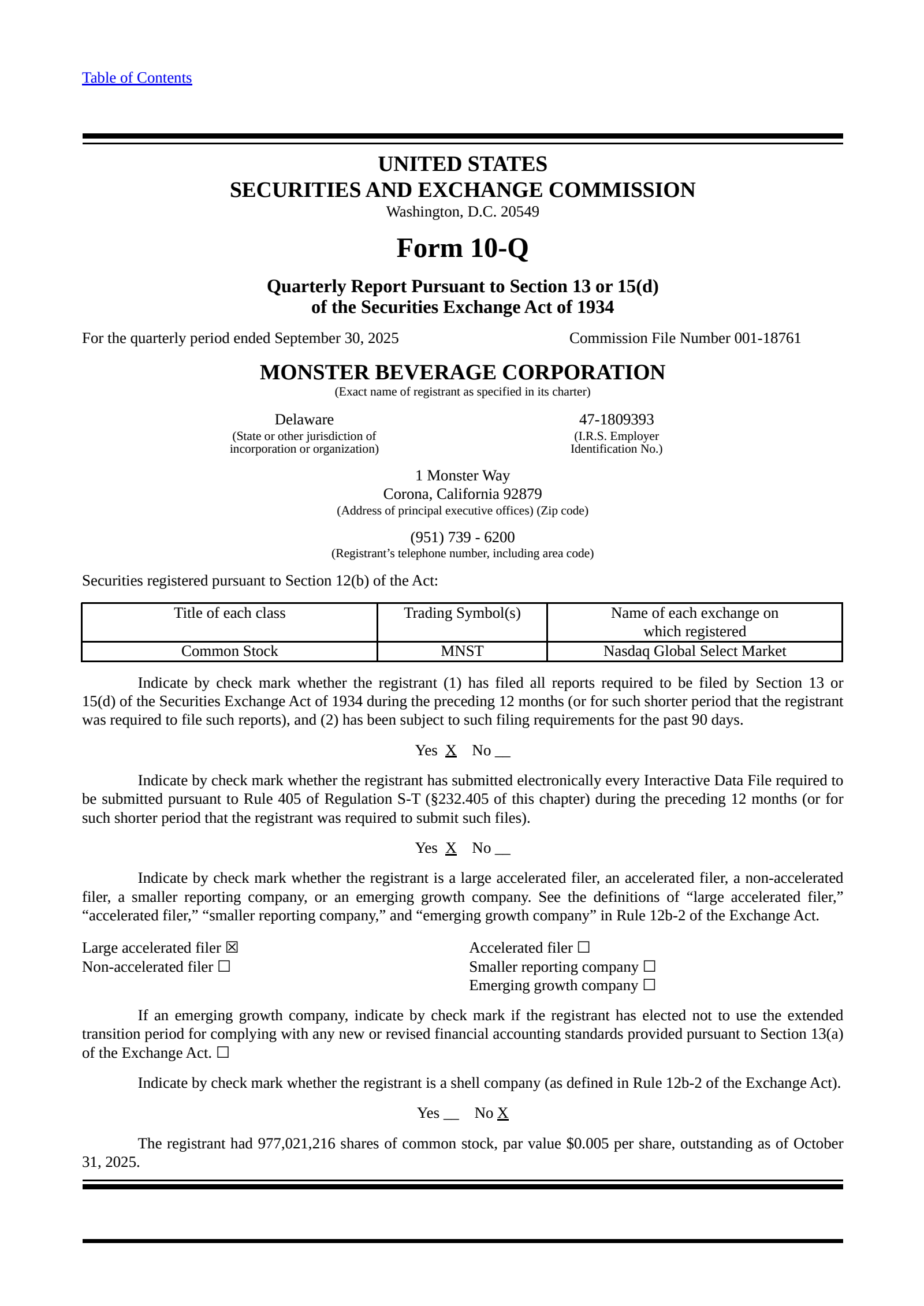 Monster Beverage's Q3 2025 Quarterly Report