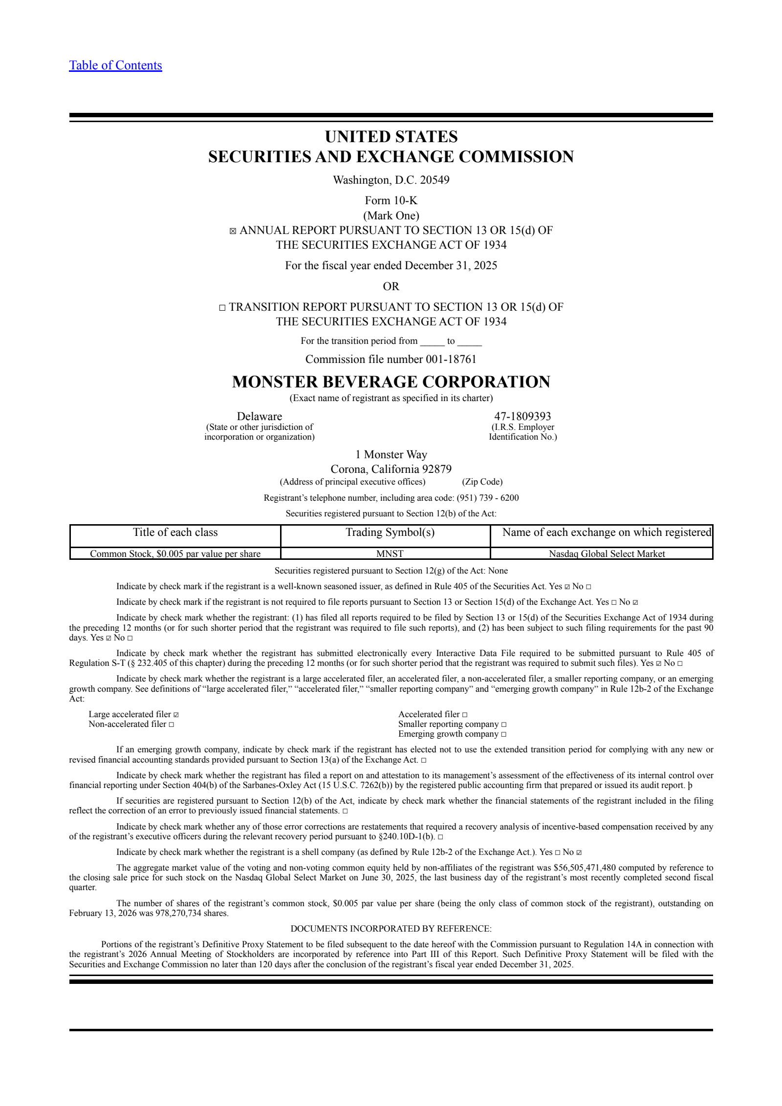 Monster Beverage's Q4 2025 Annual report